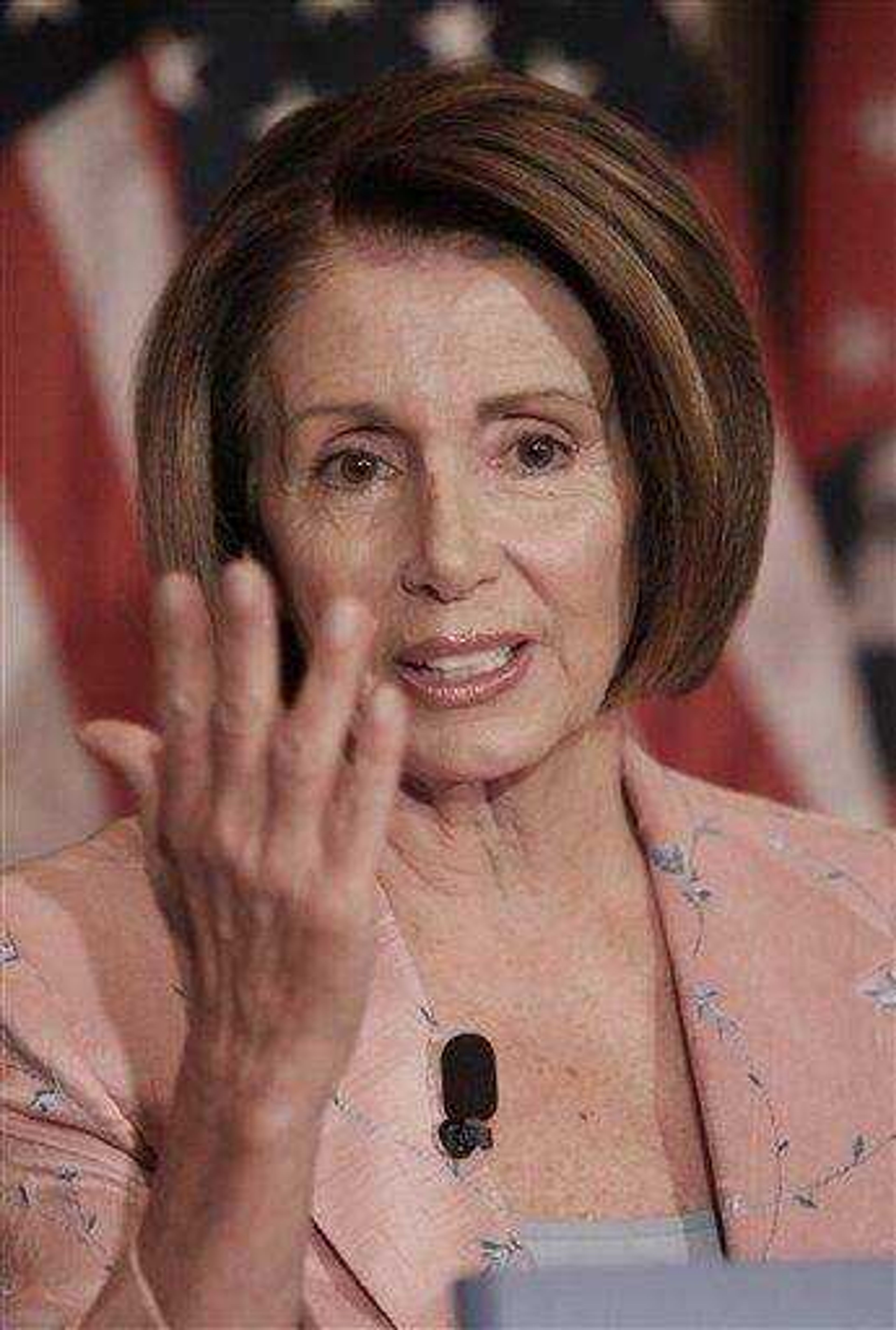 House Speaker Nancy Pelosi of Calif. gestures during her weekly news conference today on Capitol Hill in Washington. (AP Photo/Lauren Victoria Burke)