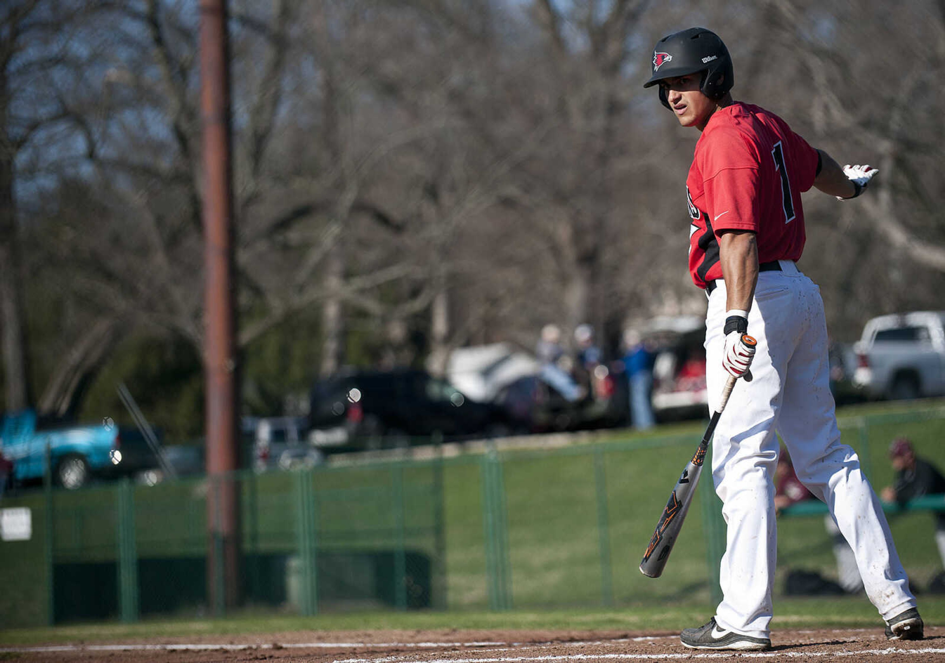 Cole Bieser, former Southeast Missouri State baseball player and son of coach Steve Bieser, bats during a game last season. (Adam Vogler)