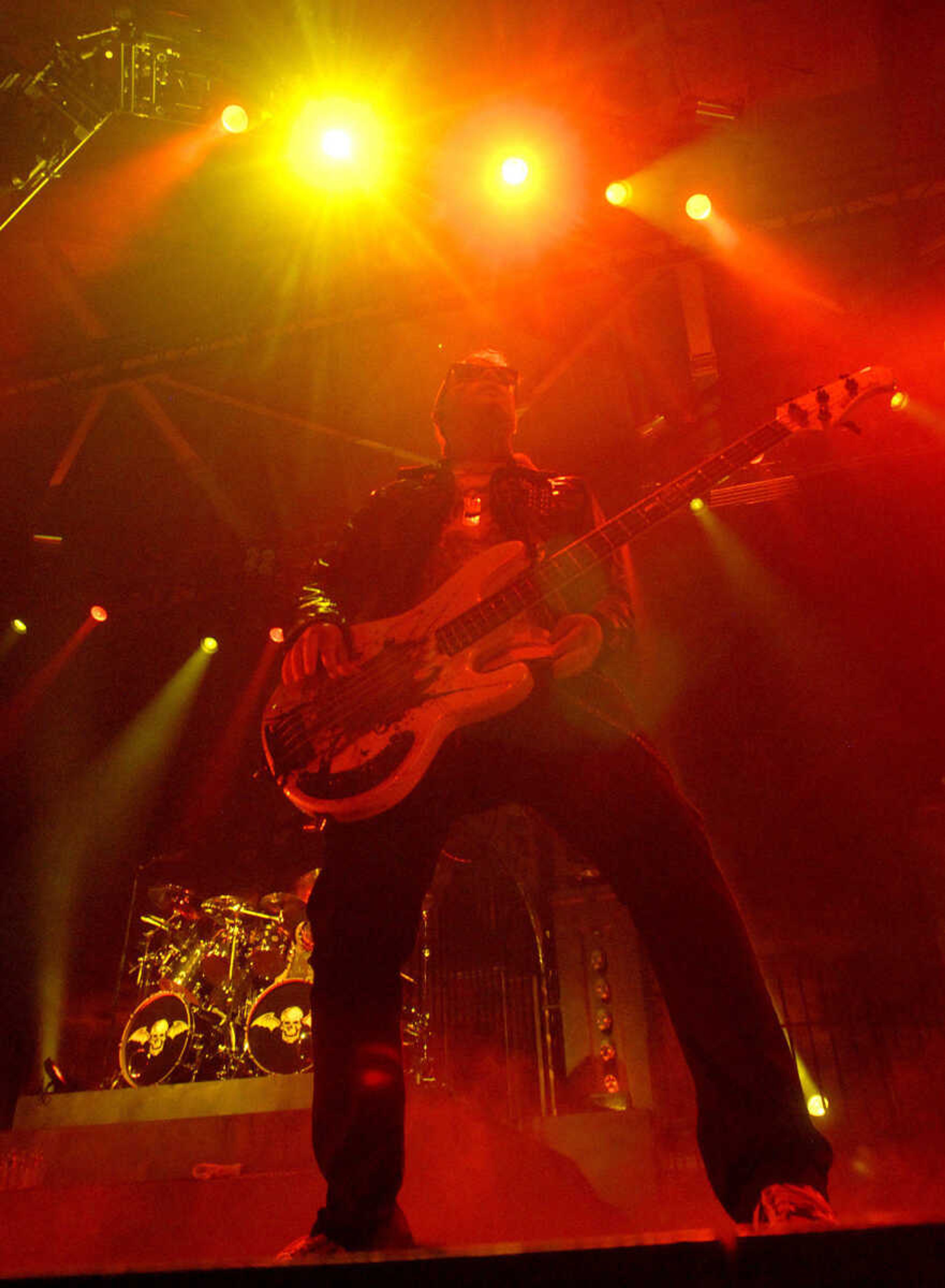 LAURA SIMON~lsimon@semissourian.com
Avenged Sevenfold performs during the "Welcome to the Family" tour at the Show Me Center Monday, April 25, 2011. Sevendust and Three Days Grace also performed during the tour Monday night.