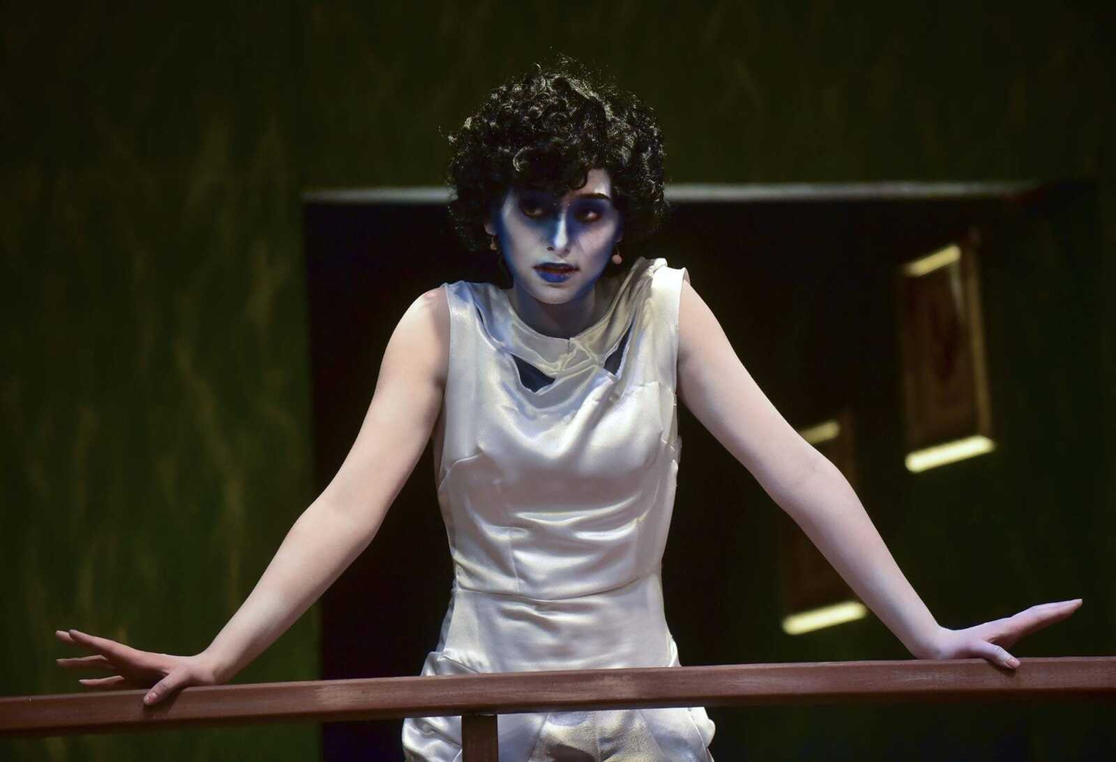 Morgan Green as Elvira performs during a dress rehearsal for the play "Blithe Spirit" at the Richard D. Kinder Performance Hall at Cape Girardeau Central High School.