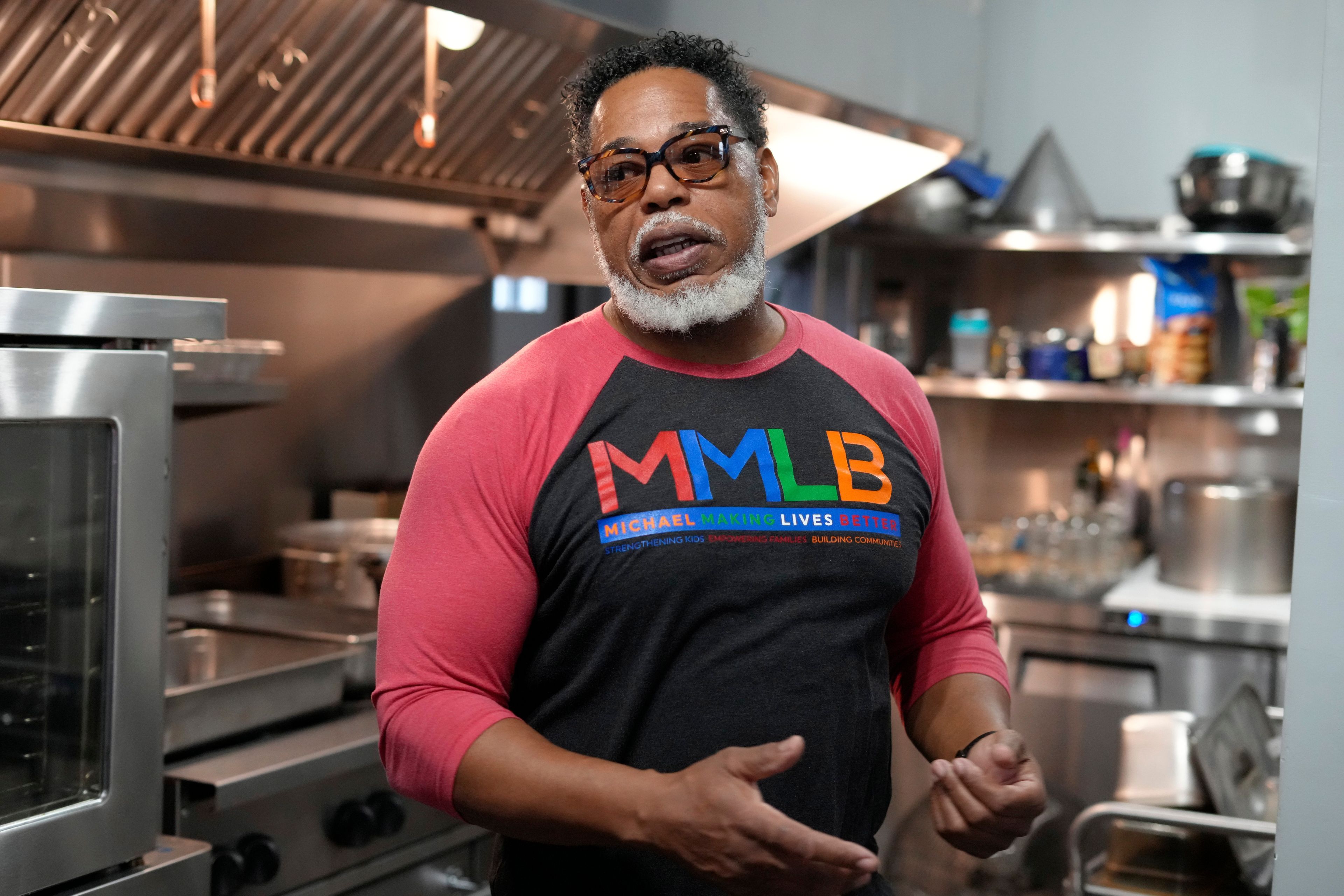 Small business owner Michael Hooks stands in the kitchen of his catering business in Erie, Pa. Friday, Nov. 1, 2024. (AP Photo/Gene J. Puskar)