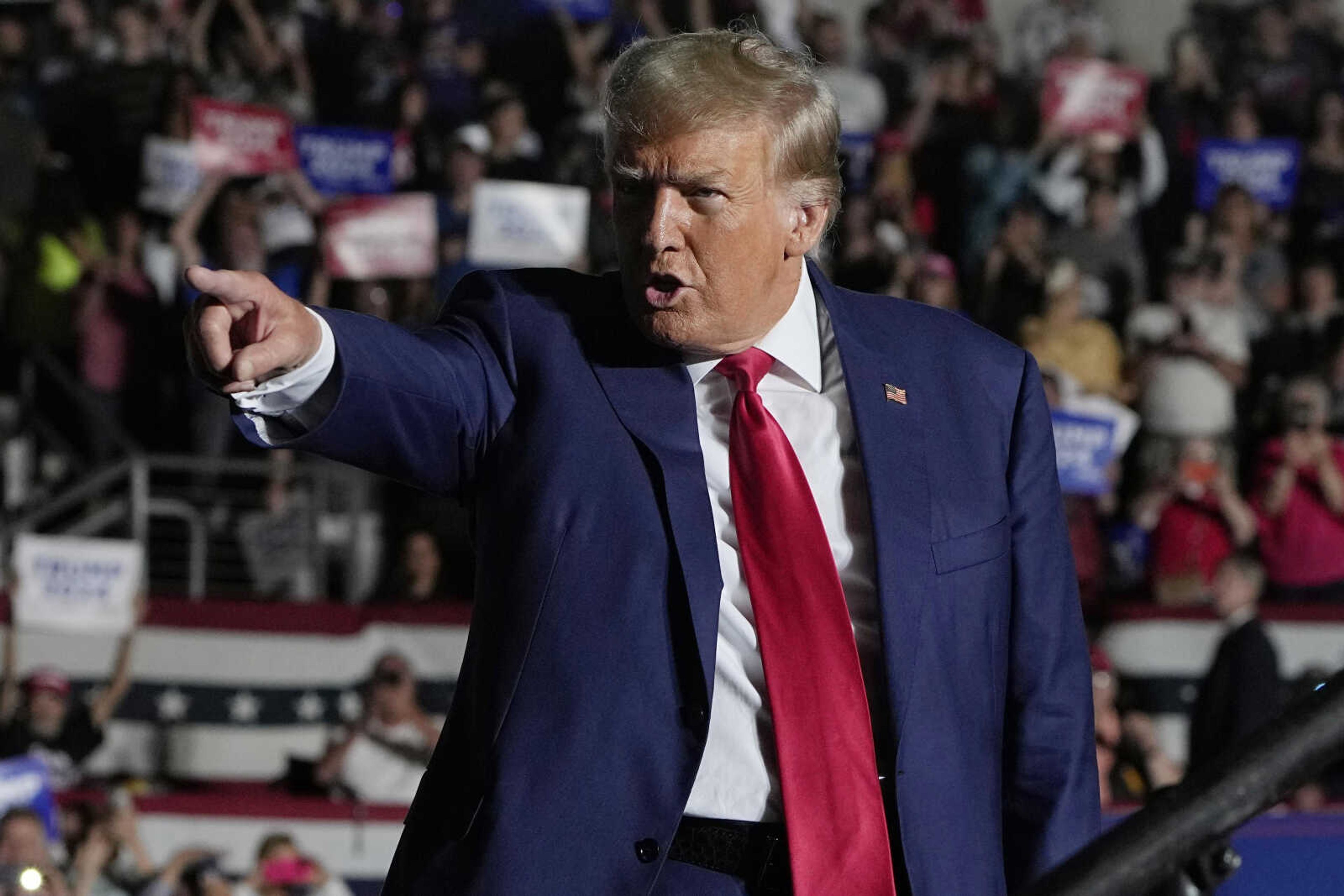 Republican presidential candidate former President Donald Trump arrives for a campaign rally Saturday, July 29, 2023, in Erie, Pa. (AP Photo/Sue Ogrocki, File)