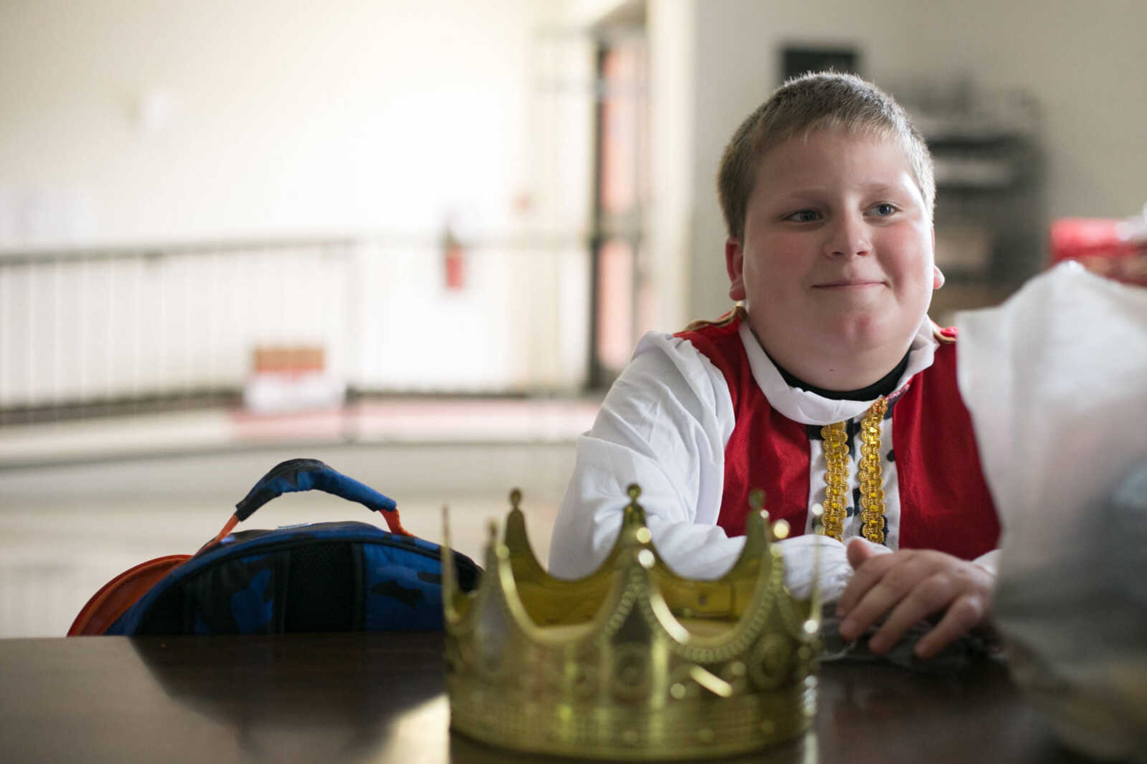 GLENN LANDBERG ~ glandberg@semissourian.com

Landon Thorne waits for his scene during a dress rehearsal of "The Princess and the Pea" Tuesday, May 10, 2016 at Alma Schrader Elementary School in Cape Girardeau.