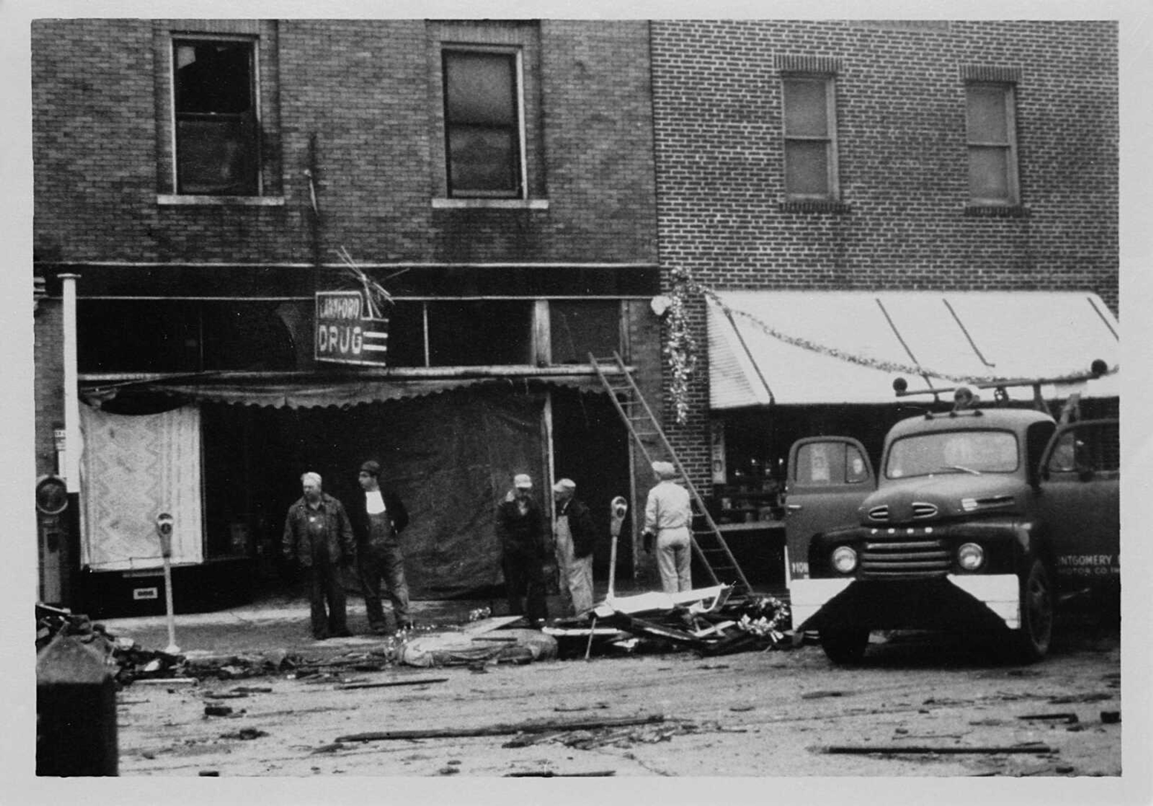 Damage at 109 Main Street in Chaffee after a tornado swept through town 50 years ago.