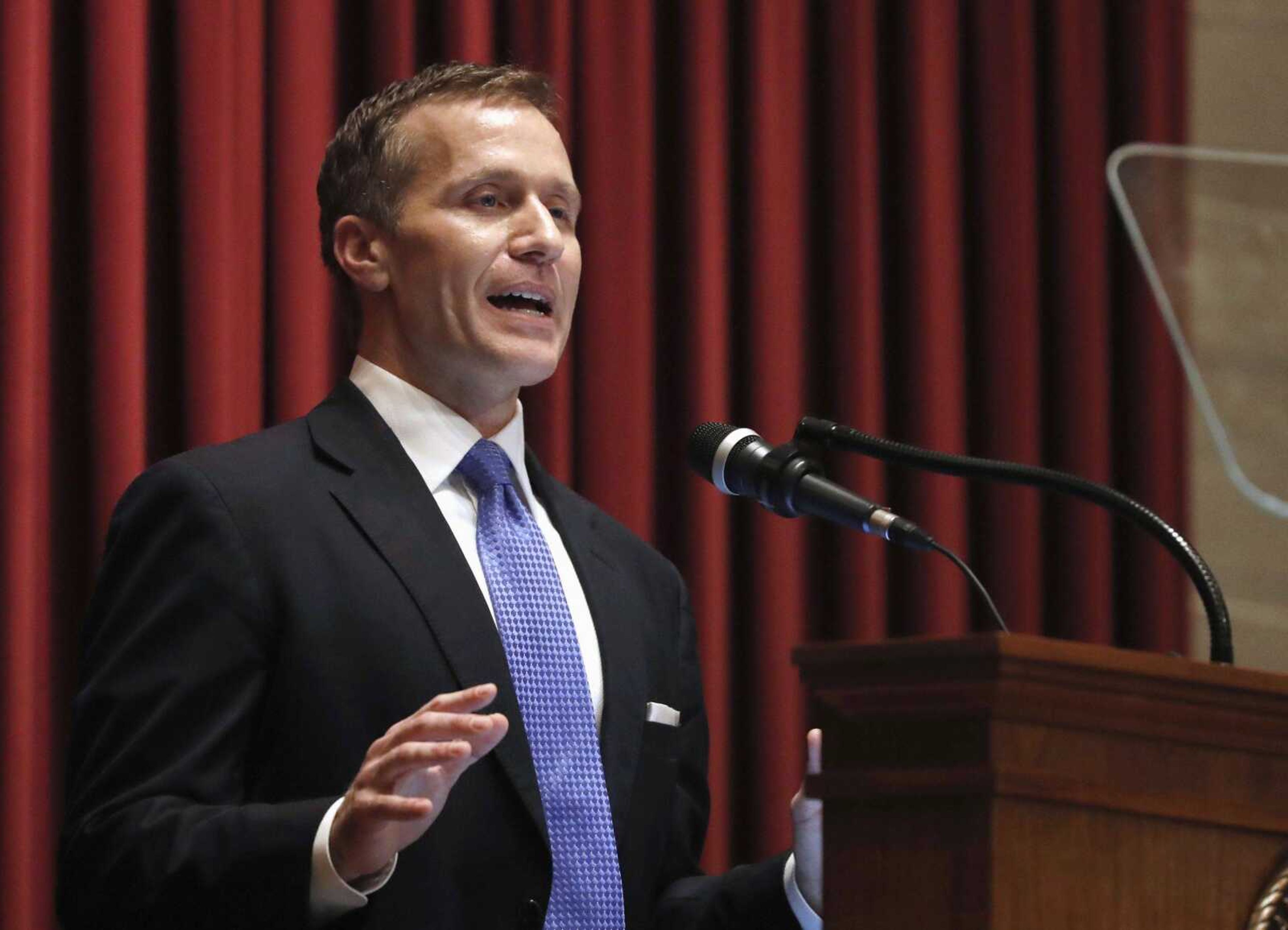 Missouri Gov. Eric Greitens delivers the annual State of the State address to a joint session of the House and Senate. Greitens is delaying a planned tour to talk about his tax change proposals after admitting to having an extramarital affair. The Republican's spokesman, Parker Briden, said Monday that the governor will still unveil his policy goals this week, but that he's delaying a promotional tour.