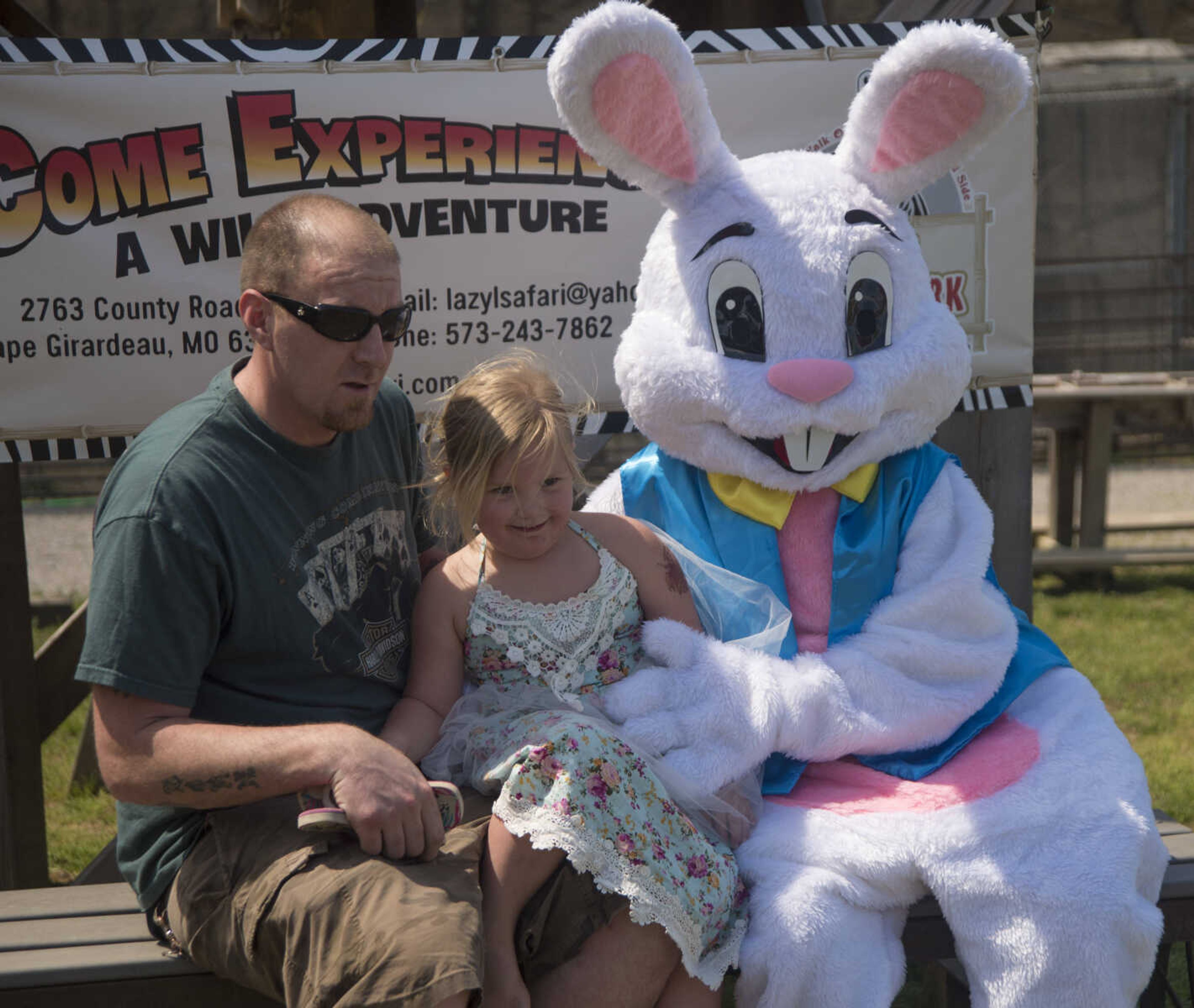 Dorn Freeman and Brooklyn Freeman, 4, pose with the Easter bunny during the Safari Egg Hunt Saturday, April 15, 2017 at Lazy L Safari Park in Cape Girardeau.