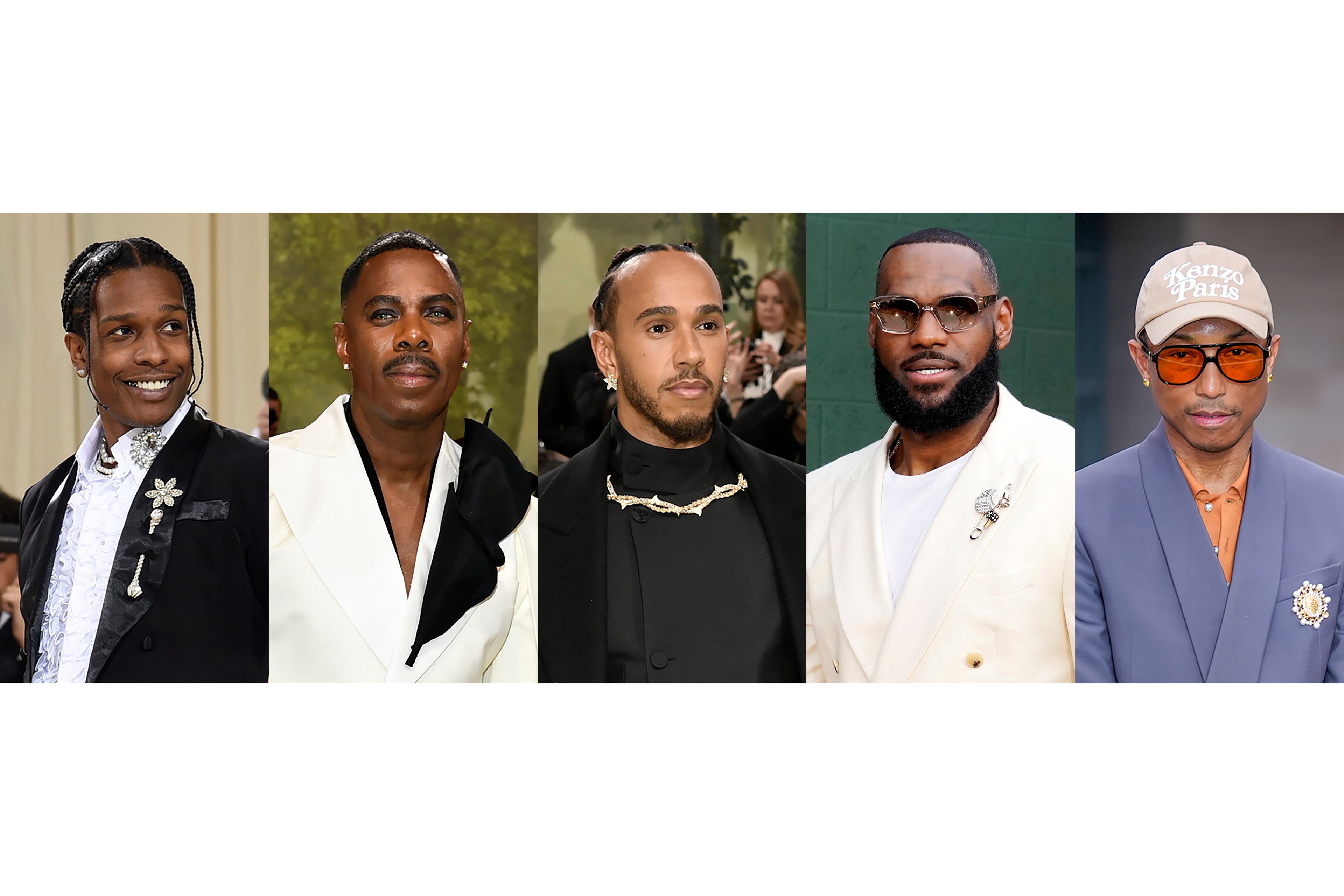 This combination of photos show A$AP Rocky, from left, Colman Domingo, Lewis Hamilton, LeBron James and Pharrell Williams, who will serve as co-chairs for the next Met Gala. (AP Photo)