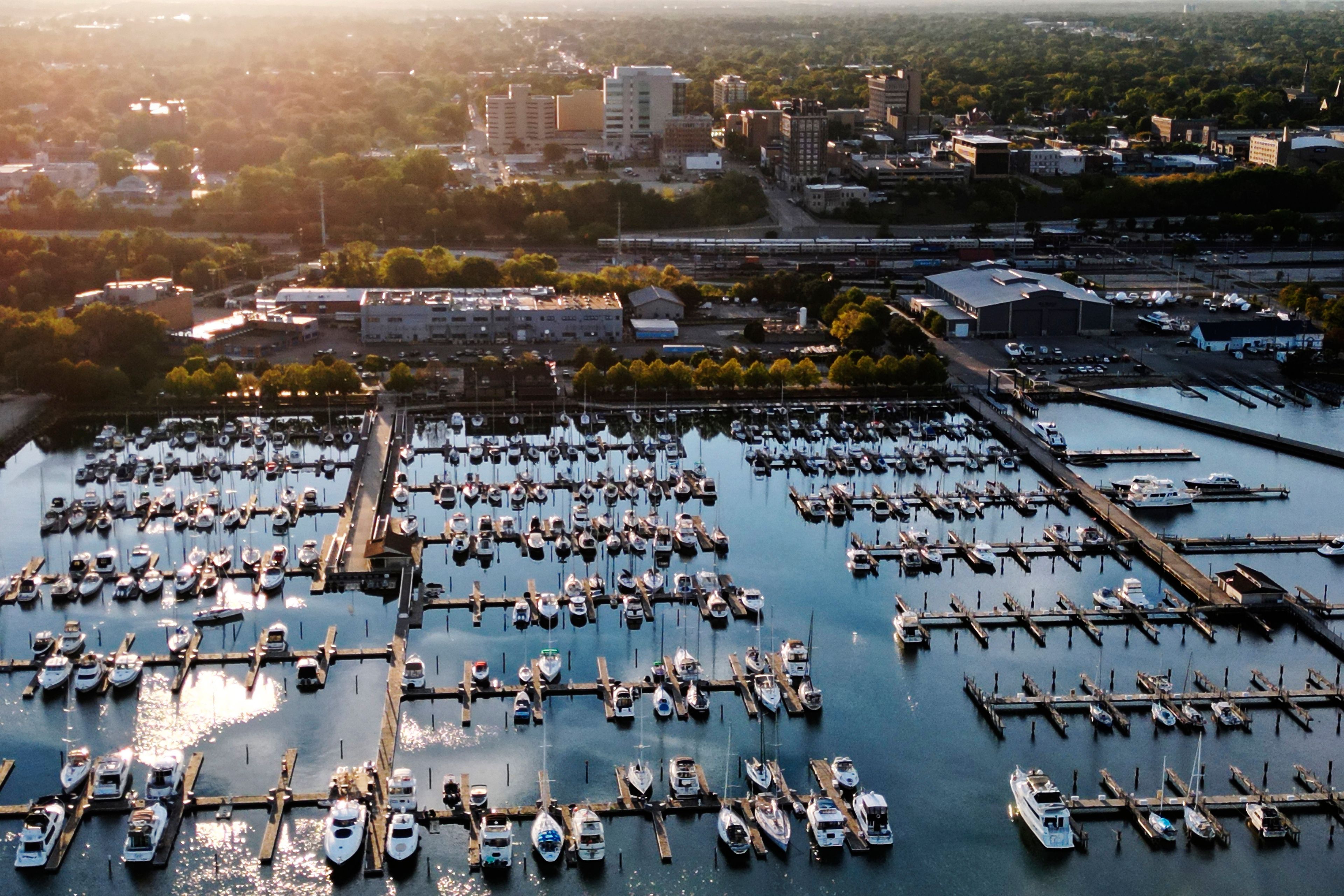 An aerial view of Waukegan Harbor in Waukegan, Ill., Thursday, Sept. 26, 2024. (AP Photo/Nam Y. Huh)