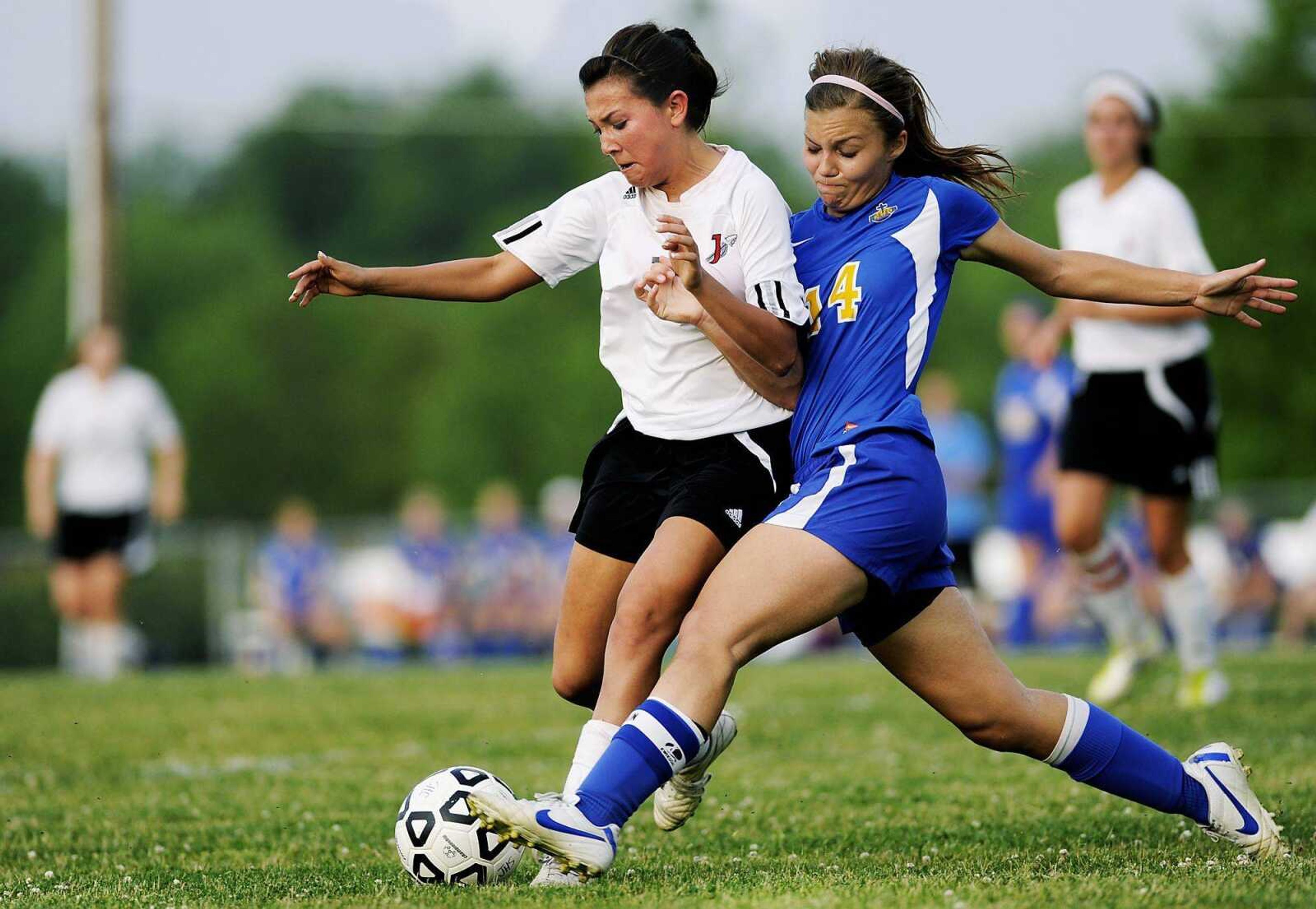 St. Vincent senior Kayla Seabaugh, right, was named the Class 1 player of the year by the Missouri High School Soccer Coaches Association. (ADAM VOGLER)