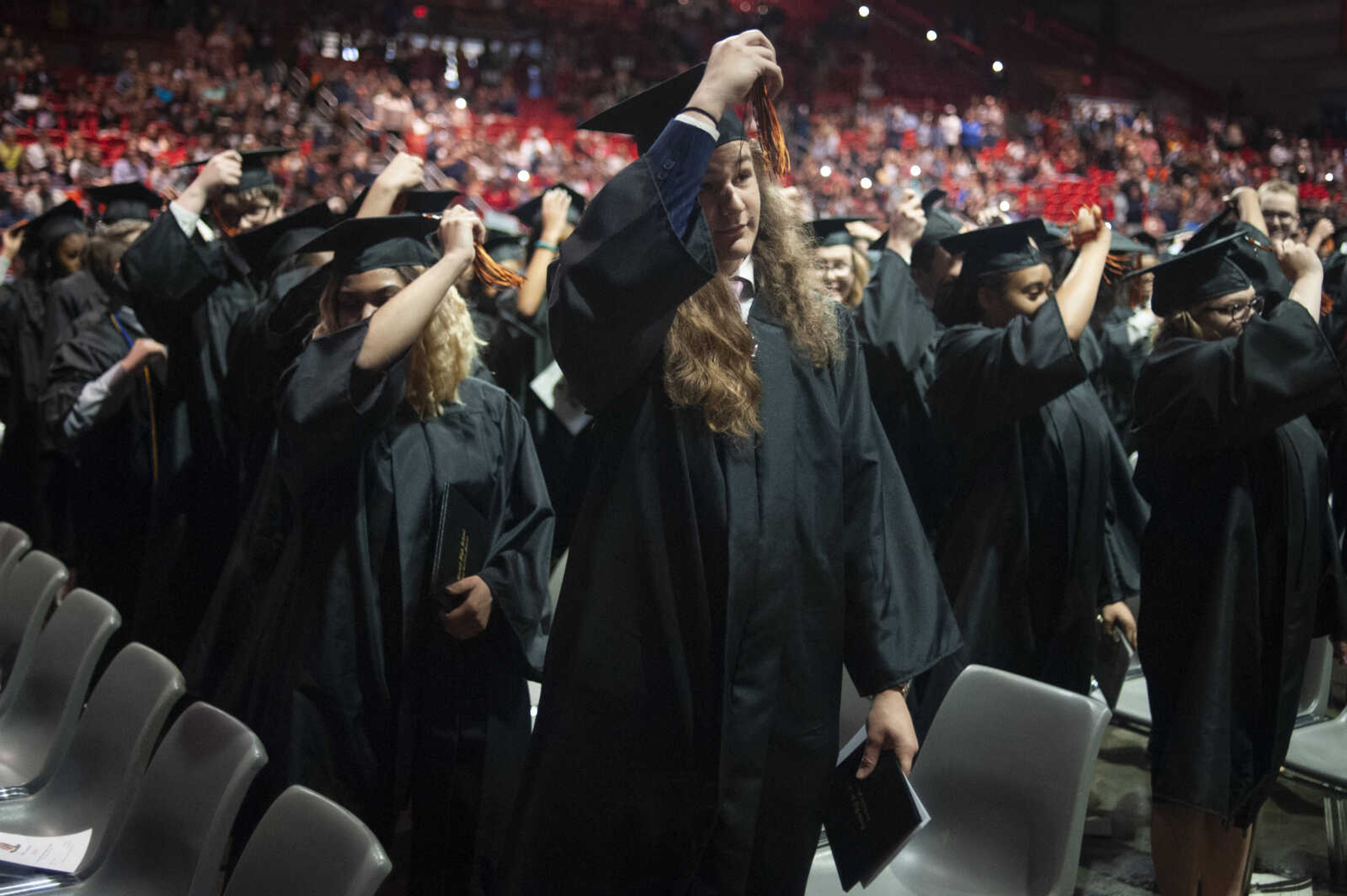 Cape Central's Maxwell Dale moves his tassel during Cape Central High School's Class of 2019 Commencement on Sunday, May 12, 2019, at the Show Me Center in Cape Girardeau.