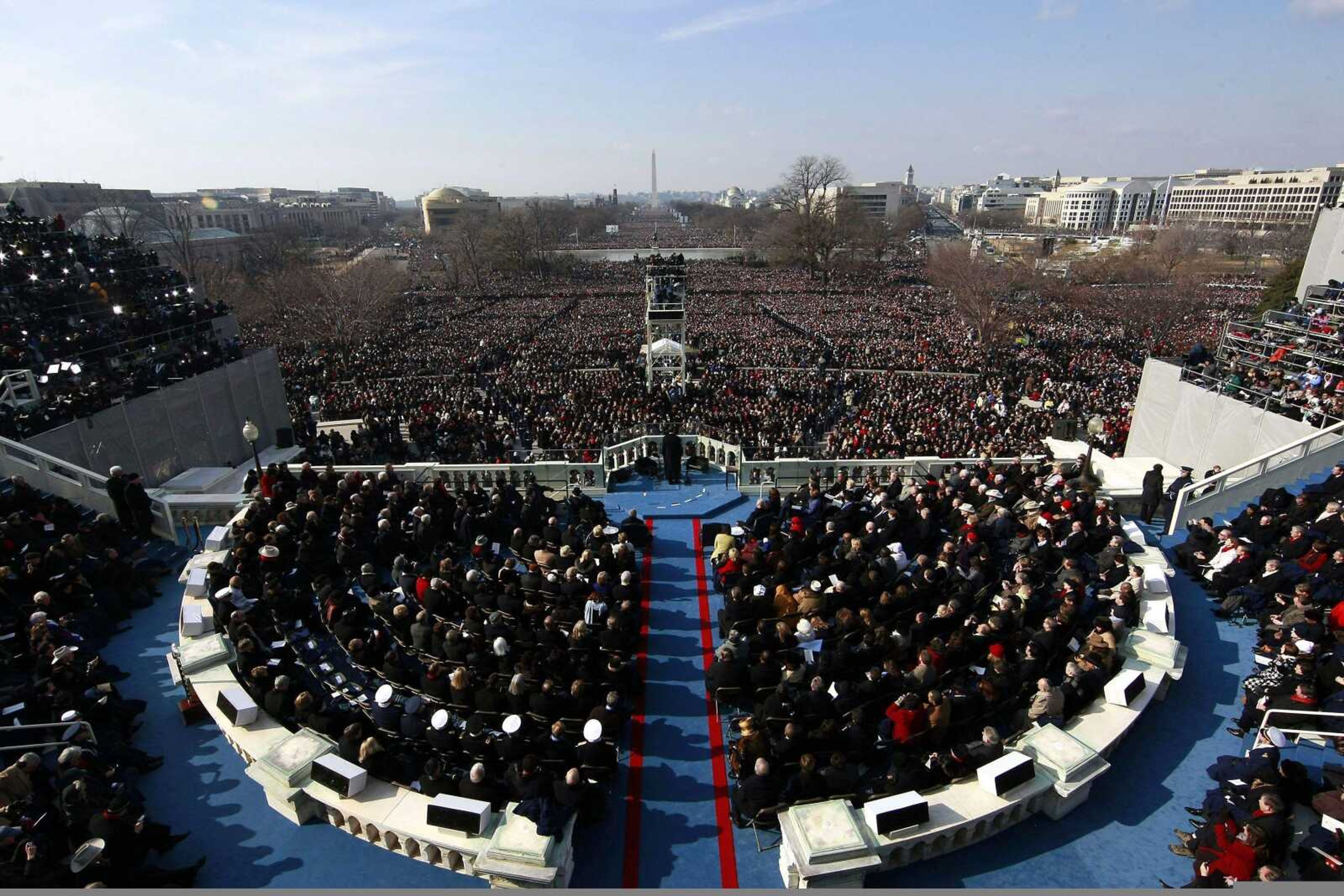 President Barack Obama gives his inaugural address at the U.S. Capitol in Washington, Tuesday, Jan. 20, 2009, after being sworn in as the president of the United States. (AP Photo/Win McNamee, Pool)