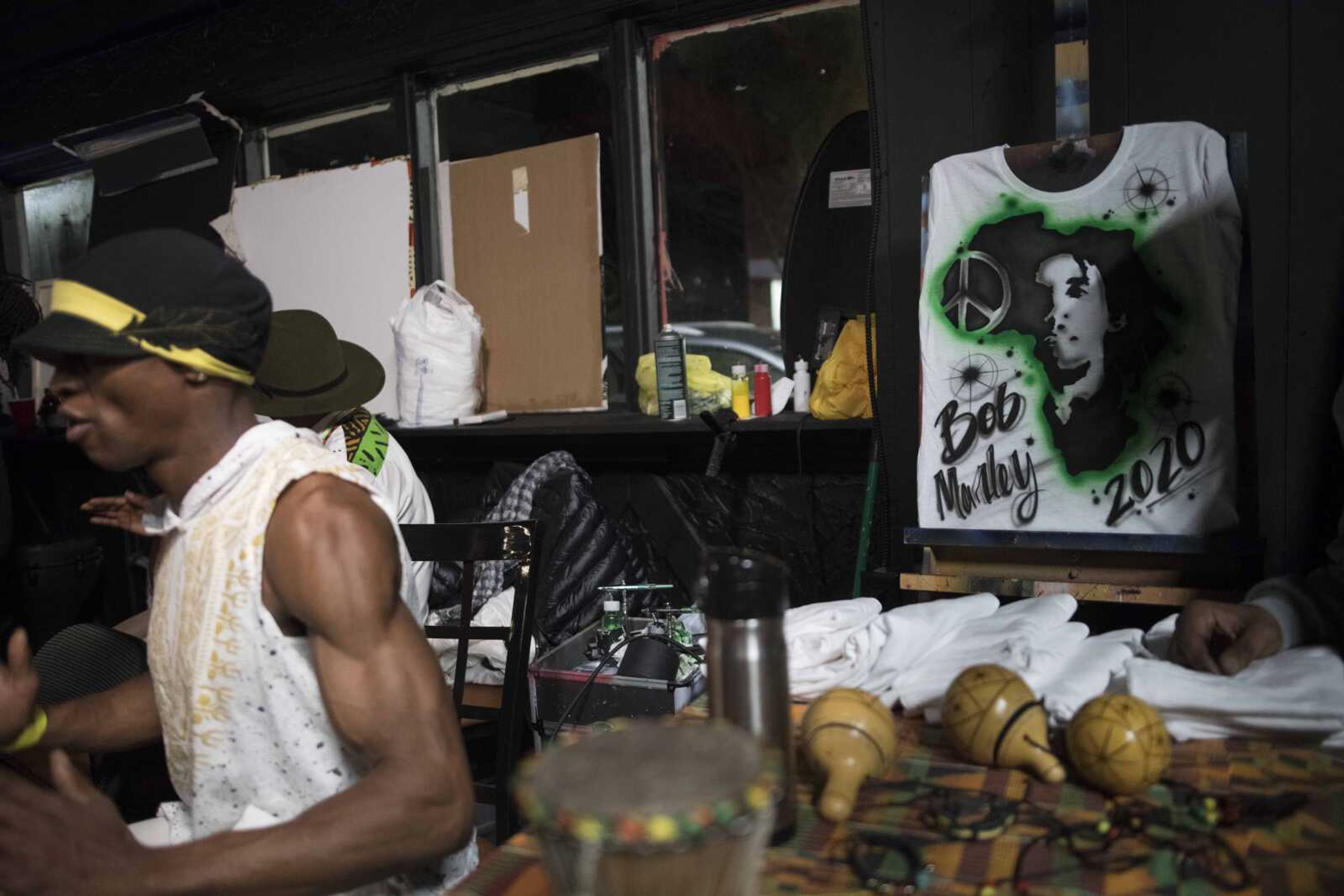 A decorative shirt bearing Bob Marley's visage is seen during the annual Bob Marley Day celebration Saturday, Feb. 15, 2020, at the Barn in Cape Girardeau.