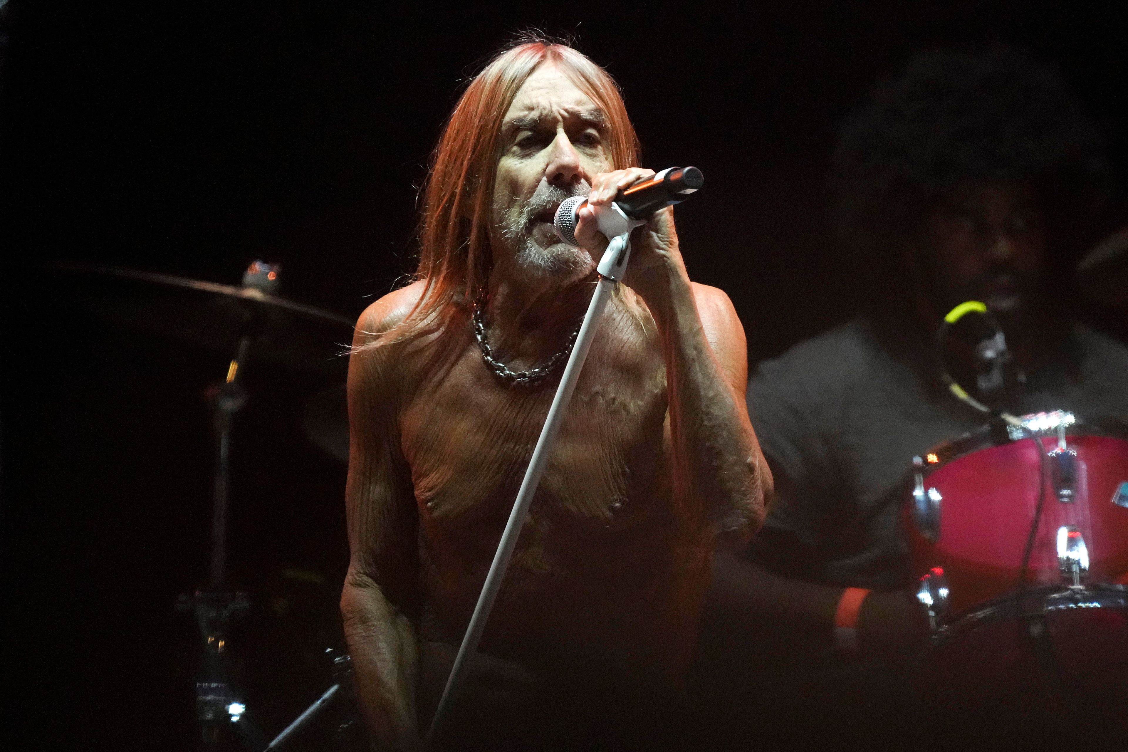 American singer and songwriter Iggy Pop performs during the Corona Capital music festival in Mexico City, Nov. 17, 2024. (AP Photo/Eduardo Verdugo)