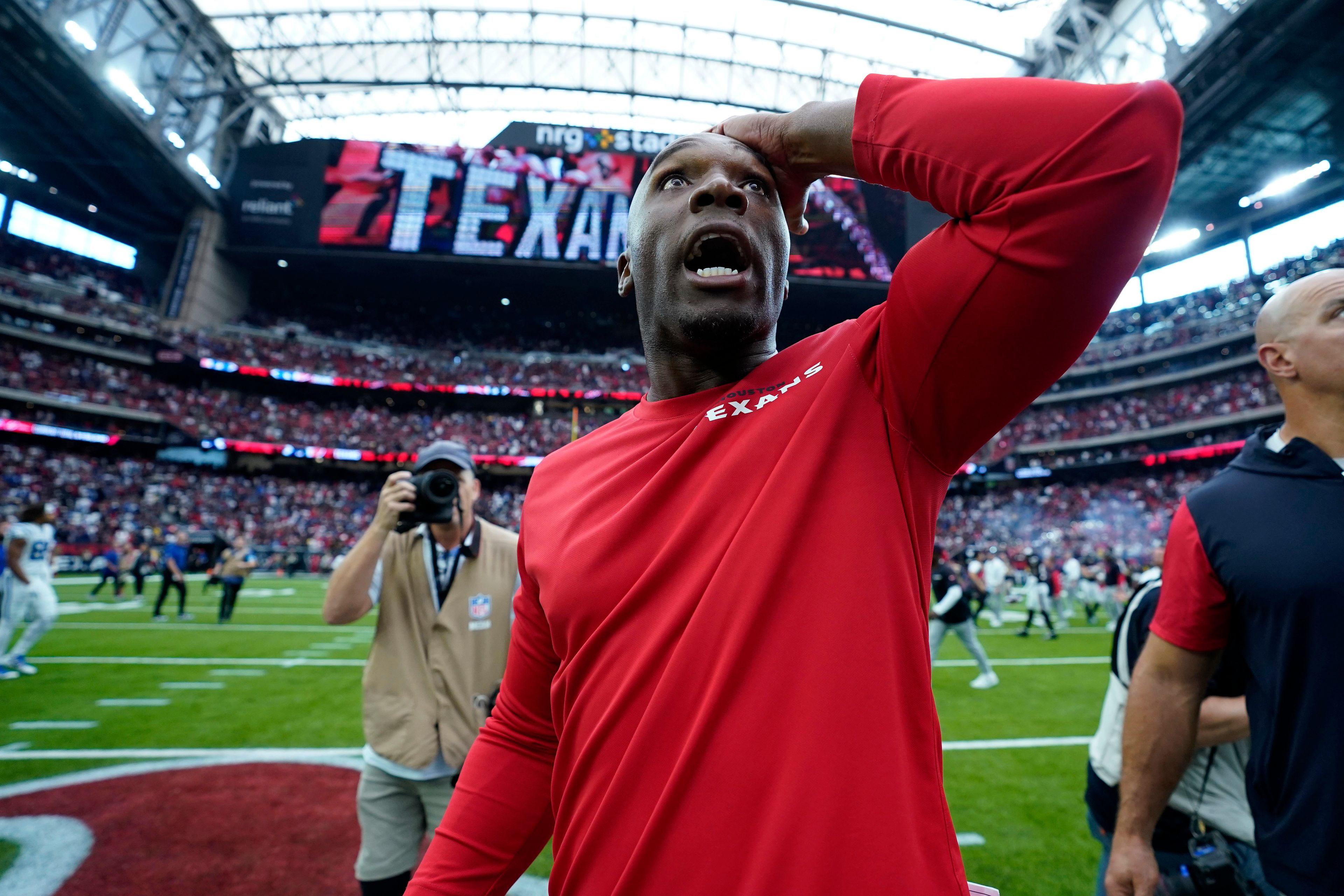 Houston Texans head coach DeMeco Ryans reacts as he walks off the field after an NFL football game against the Indianapolis Colts, Sunday, Oct. 27, 2024, in Houston. The Texans won 23-20. (AP Photo/Eric Christian Smith)