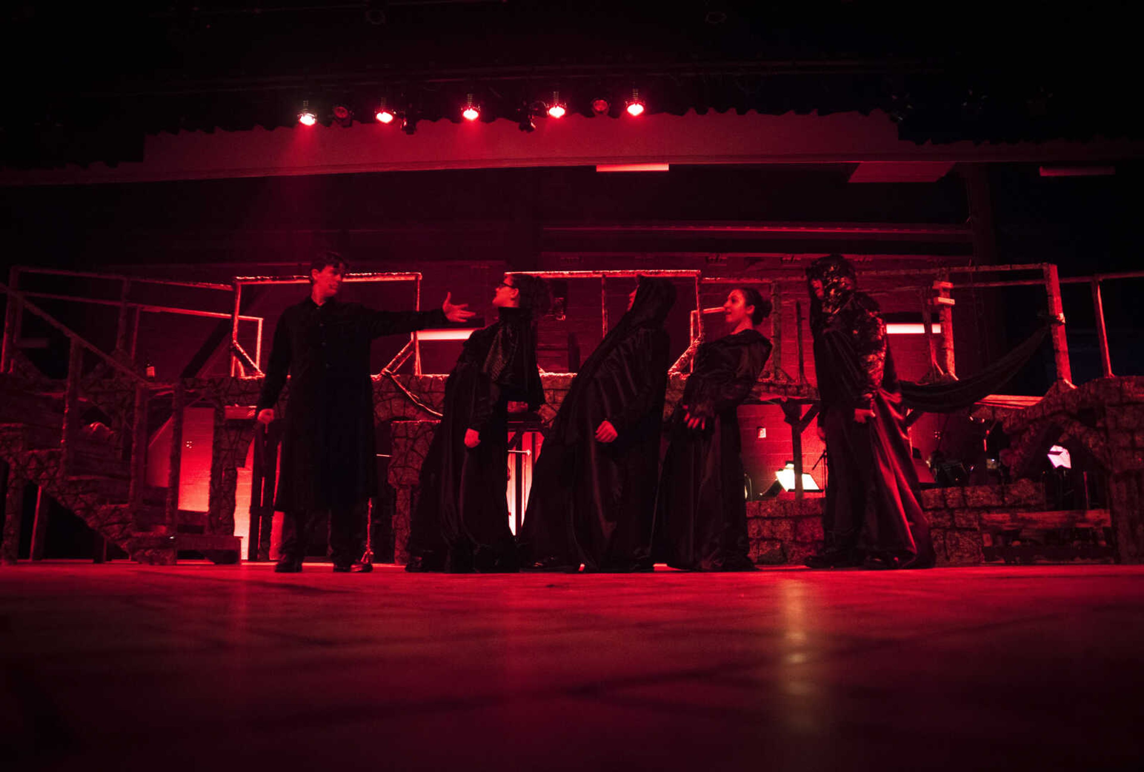 Students perform a scene of Jesus Christ Superstar during rehearsal Tuesday, March 28, 2017 at the Richard D. Kinder Performance Hall at Cape Girardeau Central High School.