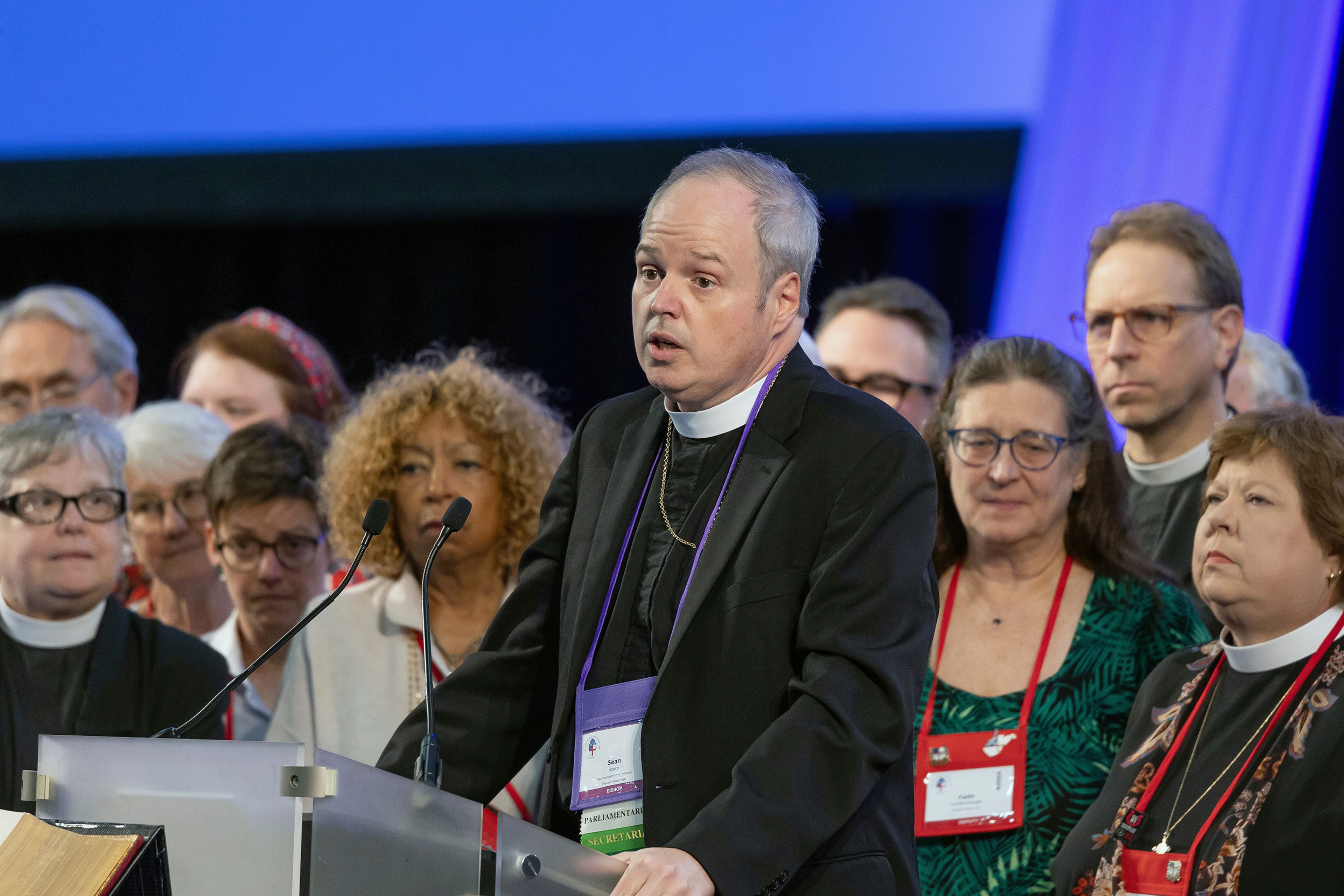 Presiding Bishop-elect Sean Rowe speaks following his election during the Episcopal Church General Convention in Louisville, Kentucky, June 26, 2024. (Randall Gornowich/The Episcopal Church via AP)