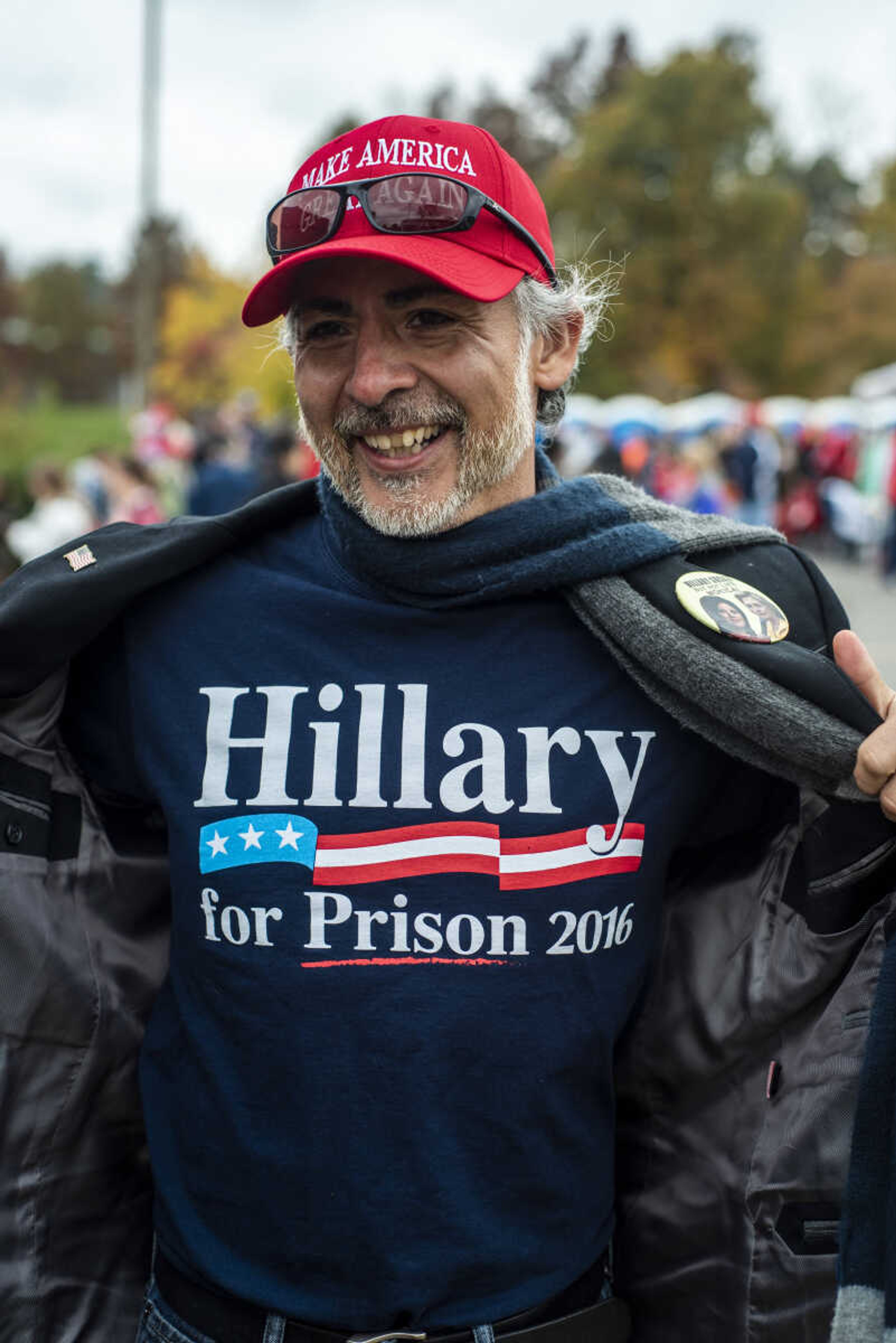 A President Donald Trump supporter shows off his t-shirt slogan outside of the Show Me Center Monday, Nov. 5, 2018, in Cape Girardeau.