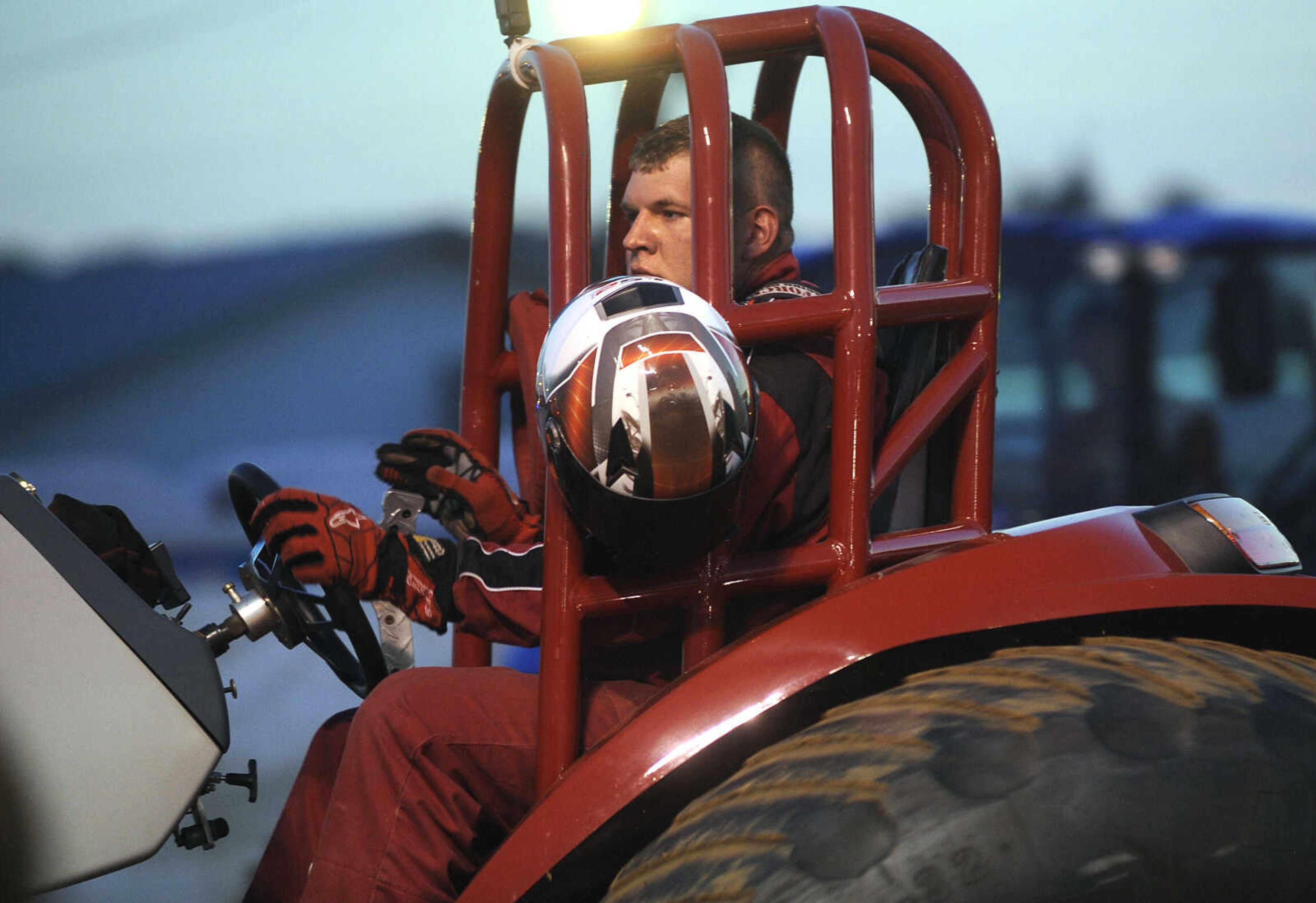 FRED LYNCH ~ flynch@semissourian.com
Ben Klott of Perryville, Missouri drives his New Generation Harvester off the track after competing in the DeWitt Auction/D&S Salvage Hot Rod Truck and Tractor Pull on Friday, Sept. 15, 2017 at the SEMO District Fair in Cape Girardeau.