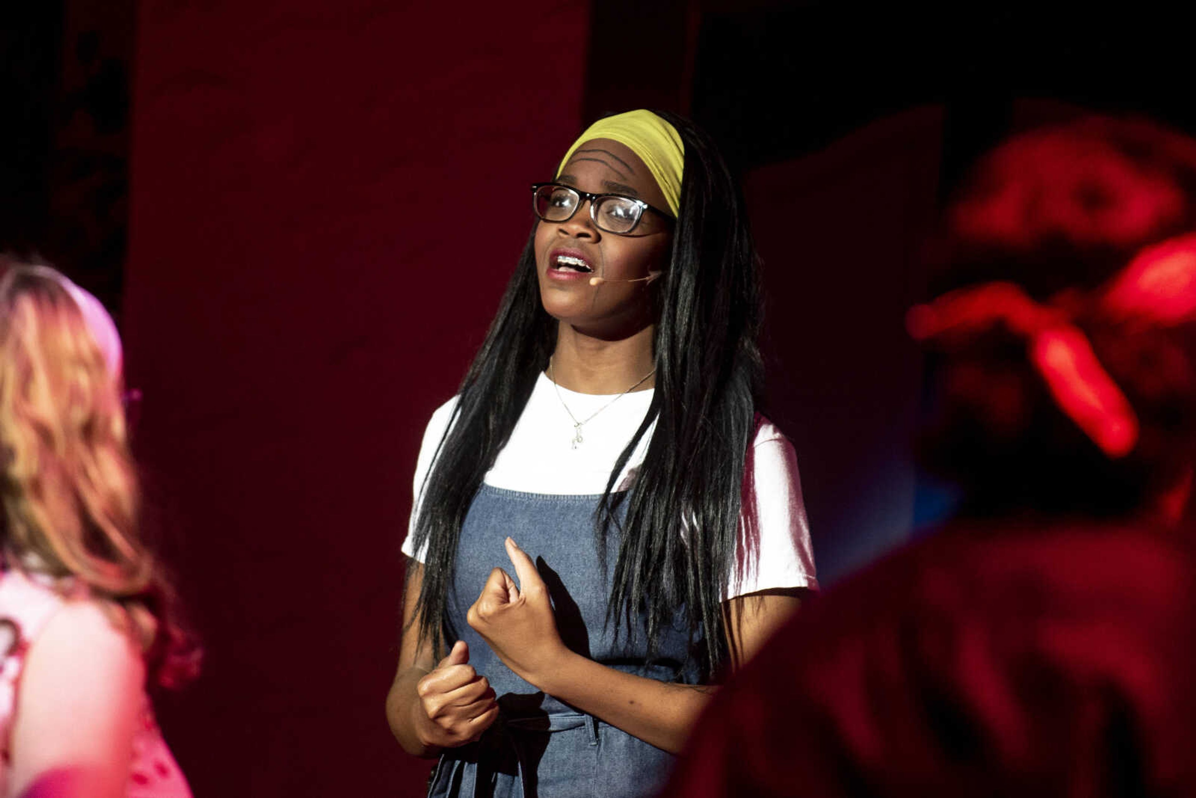 Peighton Robinson, 17, sings "Mamma Mia" portraying the character Donna Sheridan during the first act of at Cape Central High School's spring musical of Mamma Mia Wednesday, April 10, 2019, in Cape Girardeau.