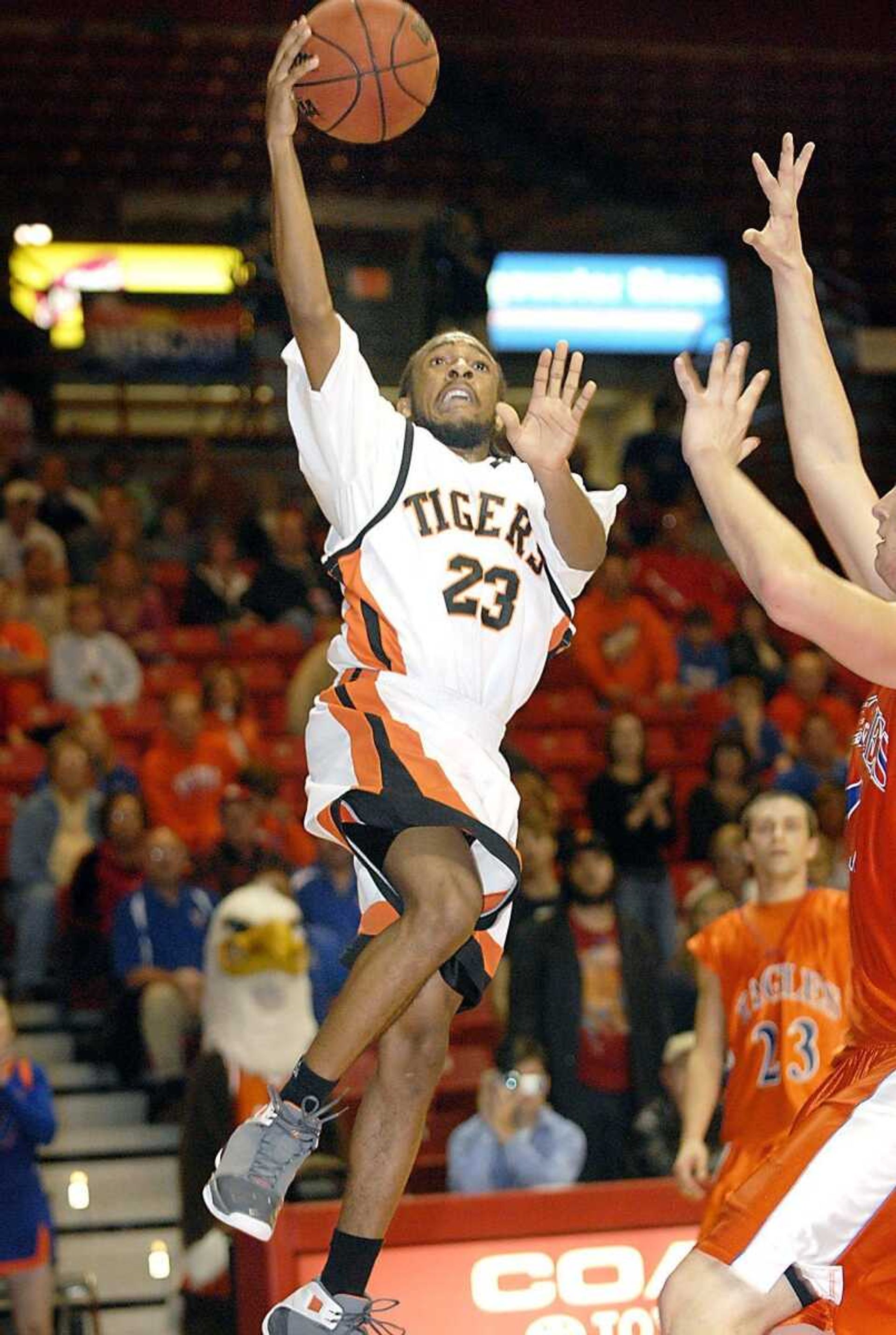 Tigers senior Shane Nolen scored during Central's 46-45 win against Vienna on Saturday at the Show Me Center. (Kit Doyle)