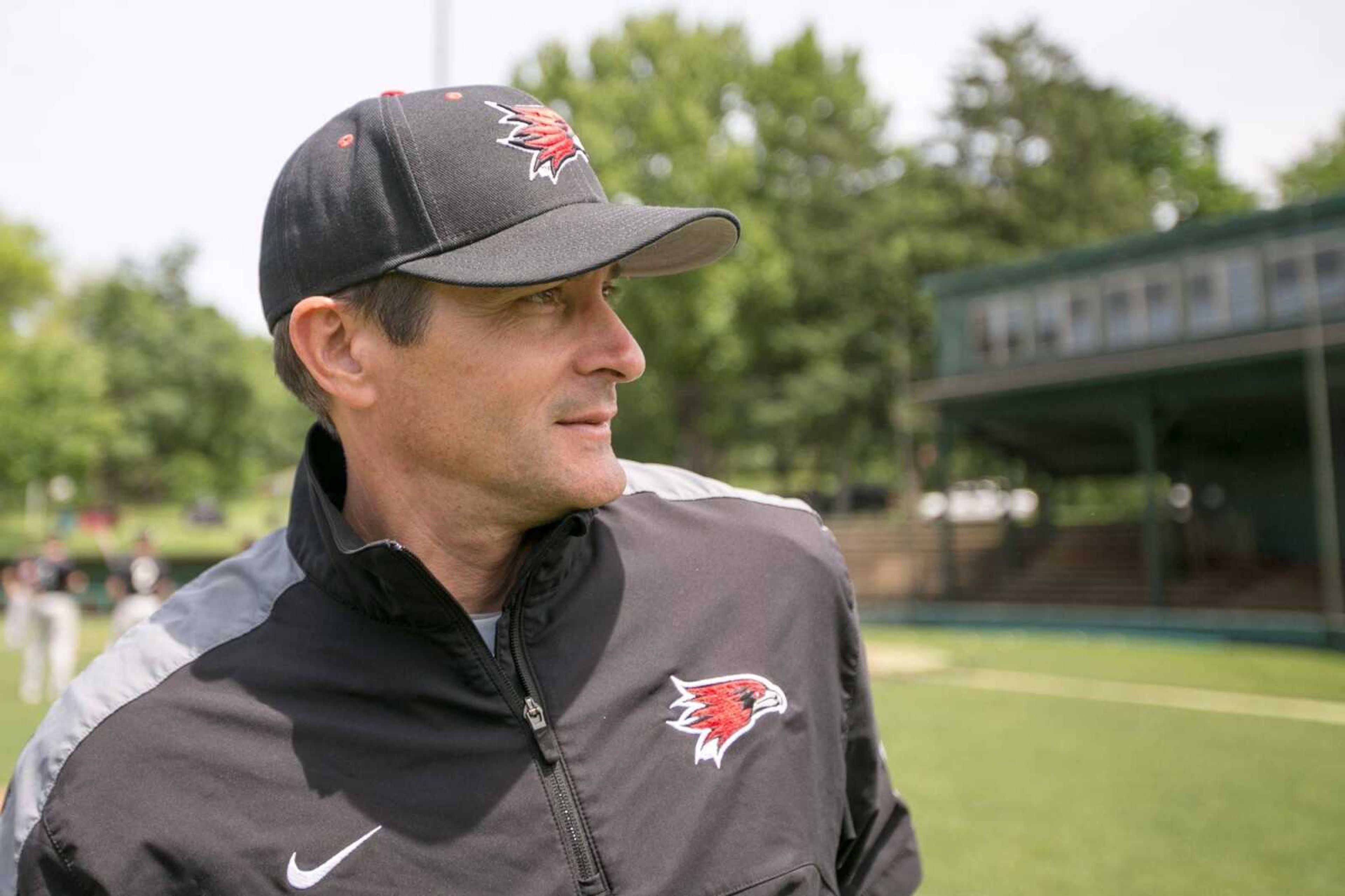 Southeast Missouri State baseball coach Steve Bieser poses for a photo before practice at Capaha Field Tuesday, May 12, 2015. (Glenn Landberg)