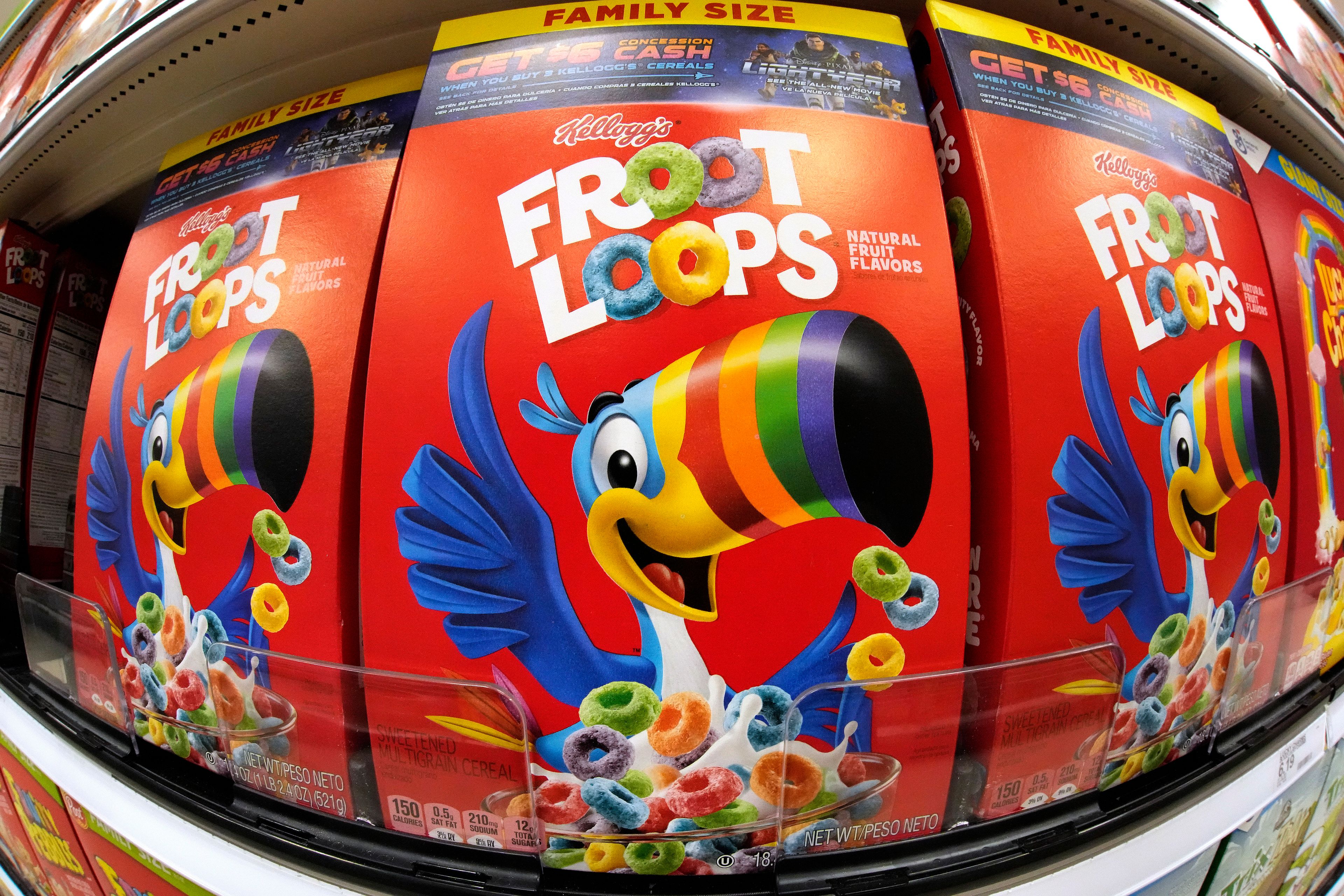 FILE - Boxes of Kellogg's Fruit Loops cereal are displayed in a Target store in Pittsburgh, Nov. 16, 2022. (AP Photo/Gene J. Puskar, File)