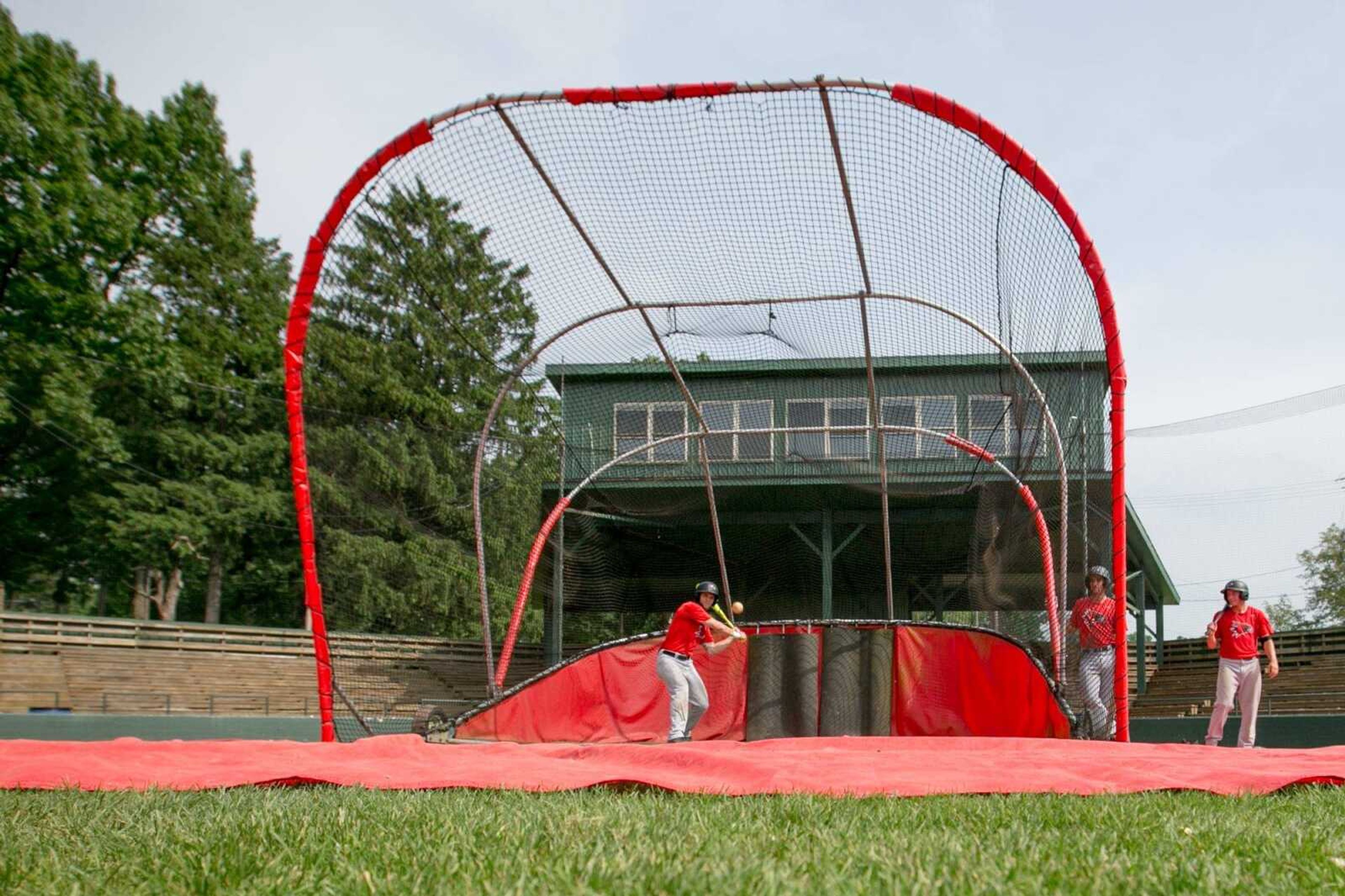 A Southeast Missouri State baseball player takes a swing during batting practice Wednesday at Capaha Field.