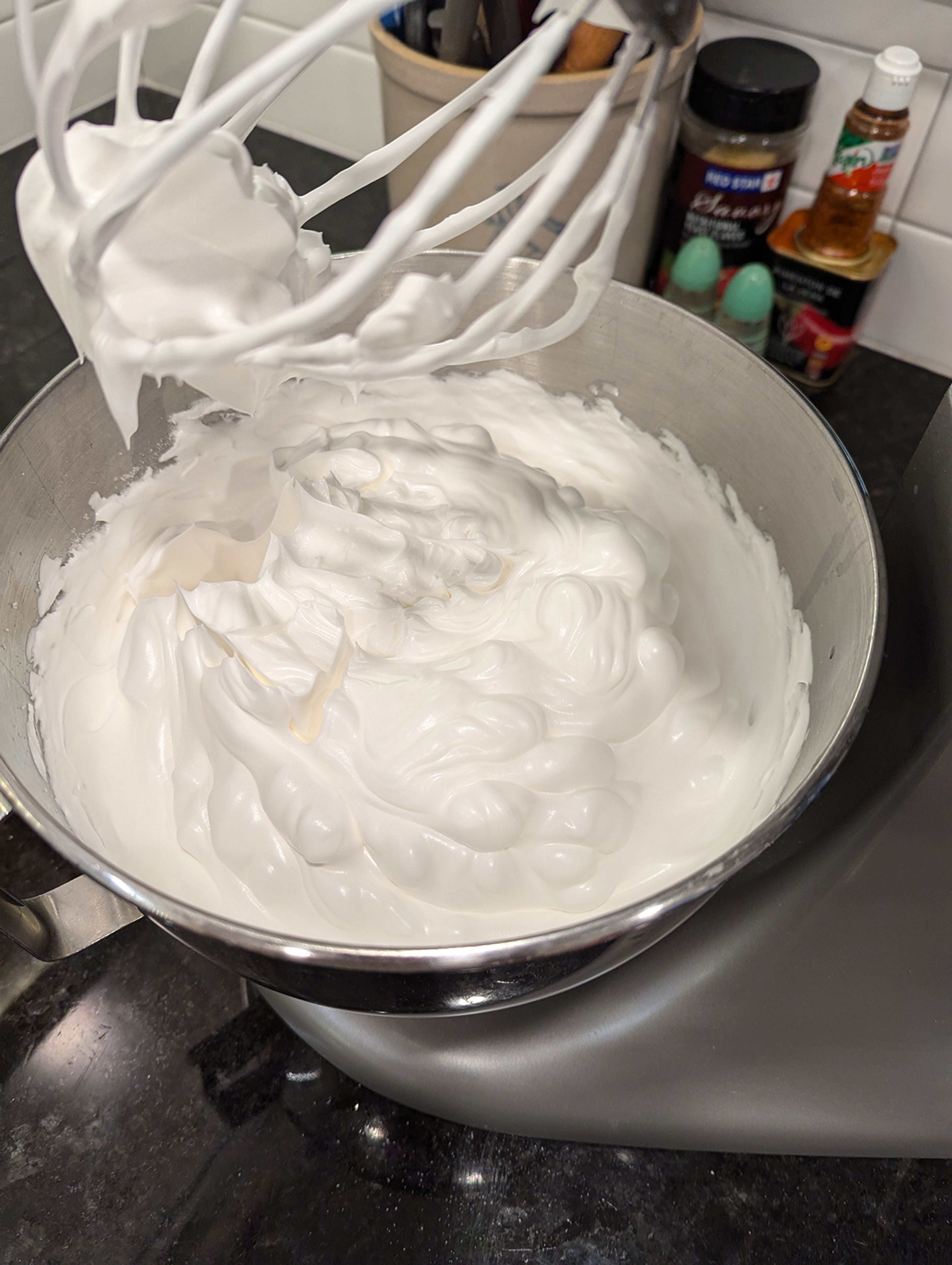 Egg whites sweetened with sugar and beaten to stiff peaks, one of the most magical of kitchen processes, are the basis for the French dessert Floating Island.
