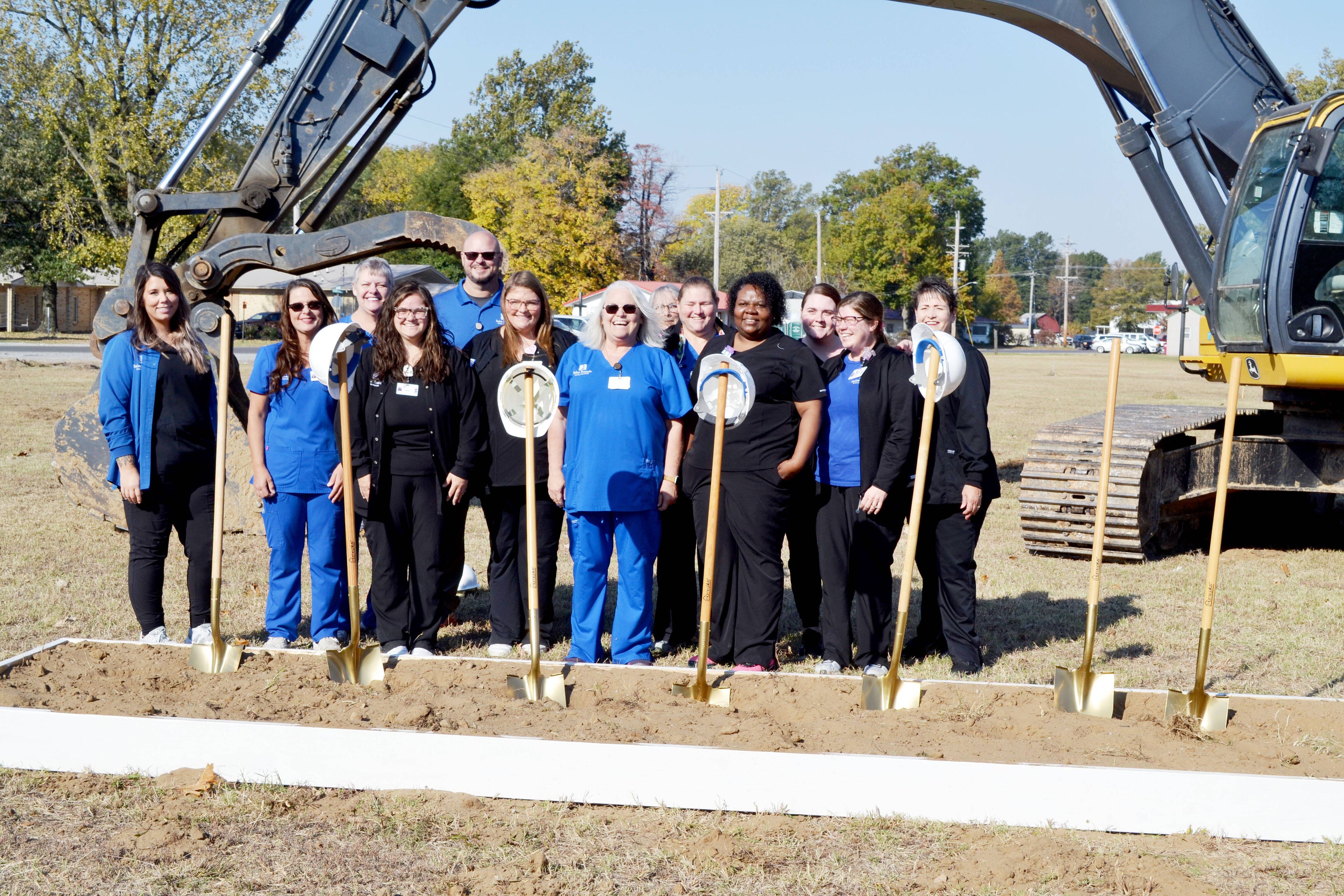 Employees of Saint Francis’ East Prairie Clinic on Tuesday, Oct. 29, during the groundbreaking ceremony of Saint Francis Healthcare System’s new rural health clinic in East Prairie. 