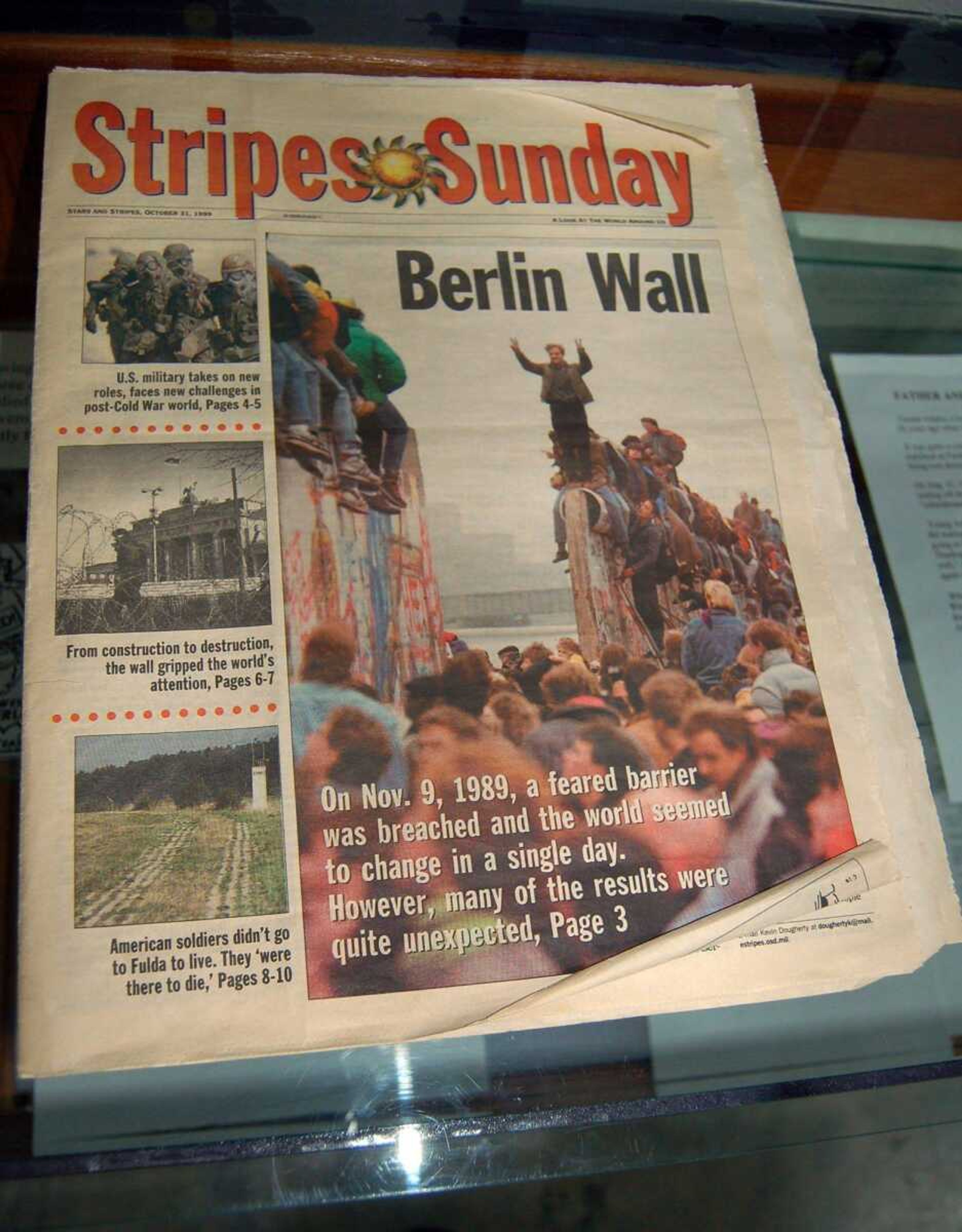 A Oct. 31, 1989 edition of the Stars and Stripes newspaper is shown at the Stars and Stripes Museum and Library in Bloomfield, Mo. (Daily American Republic)