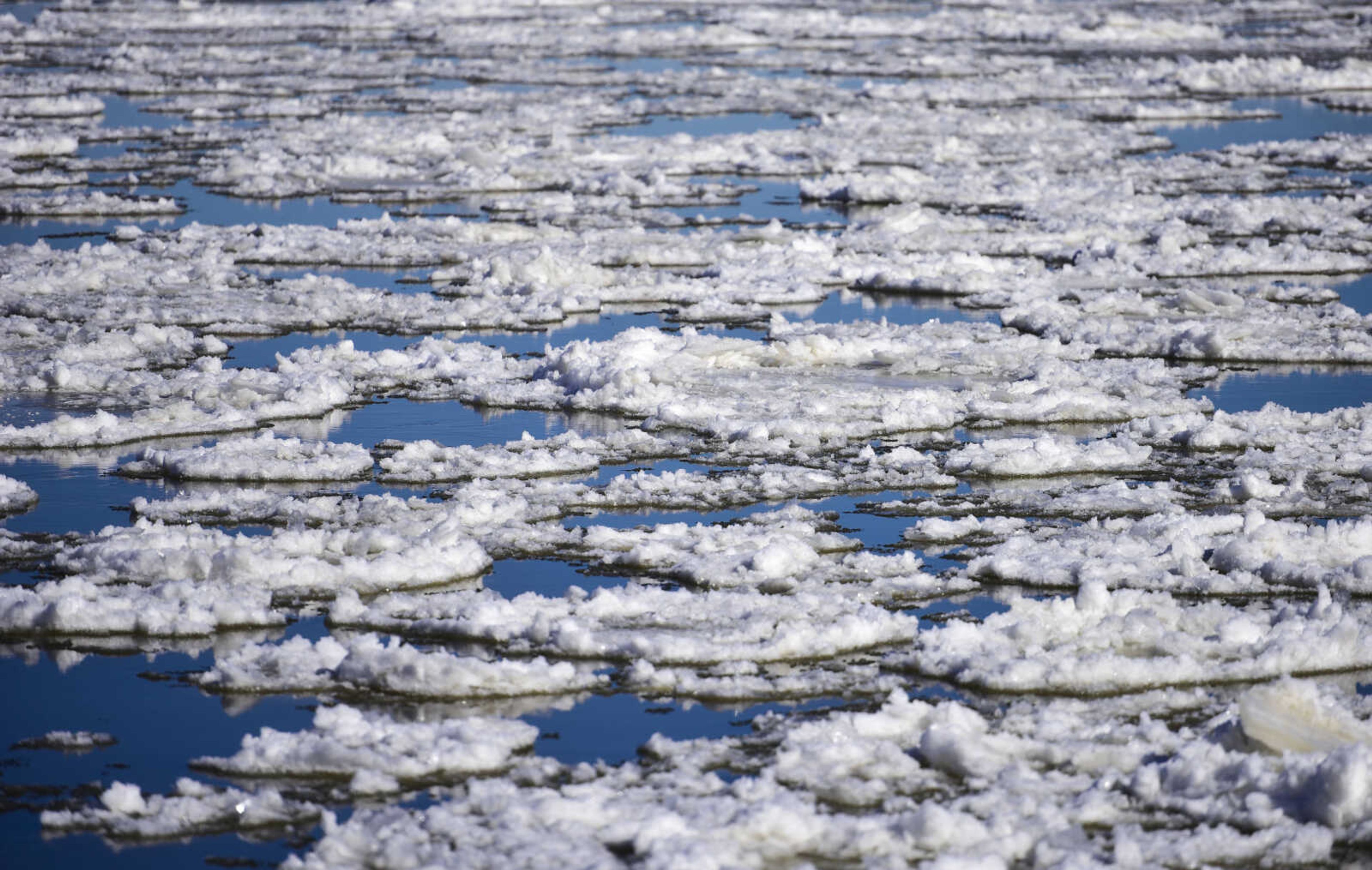 Ice floats down the Mississippi River on a cold afternoon Tuesday, Jan. 2, 2018, in Cape Girardeau.