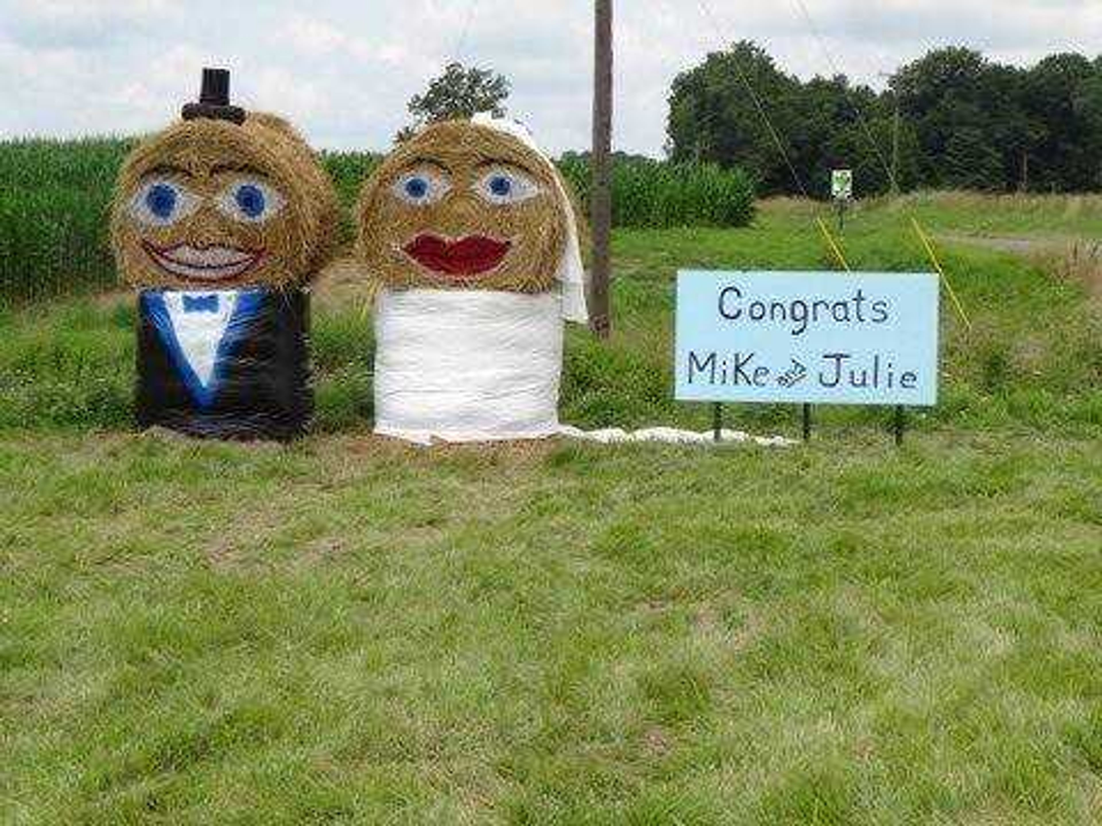 Hay bale bride and groom