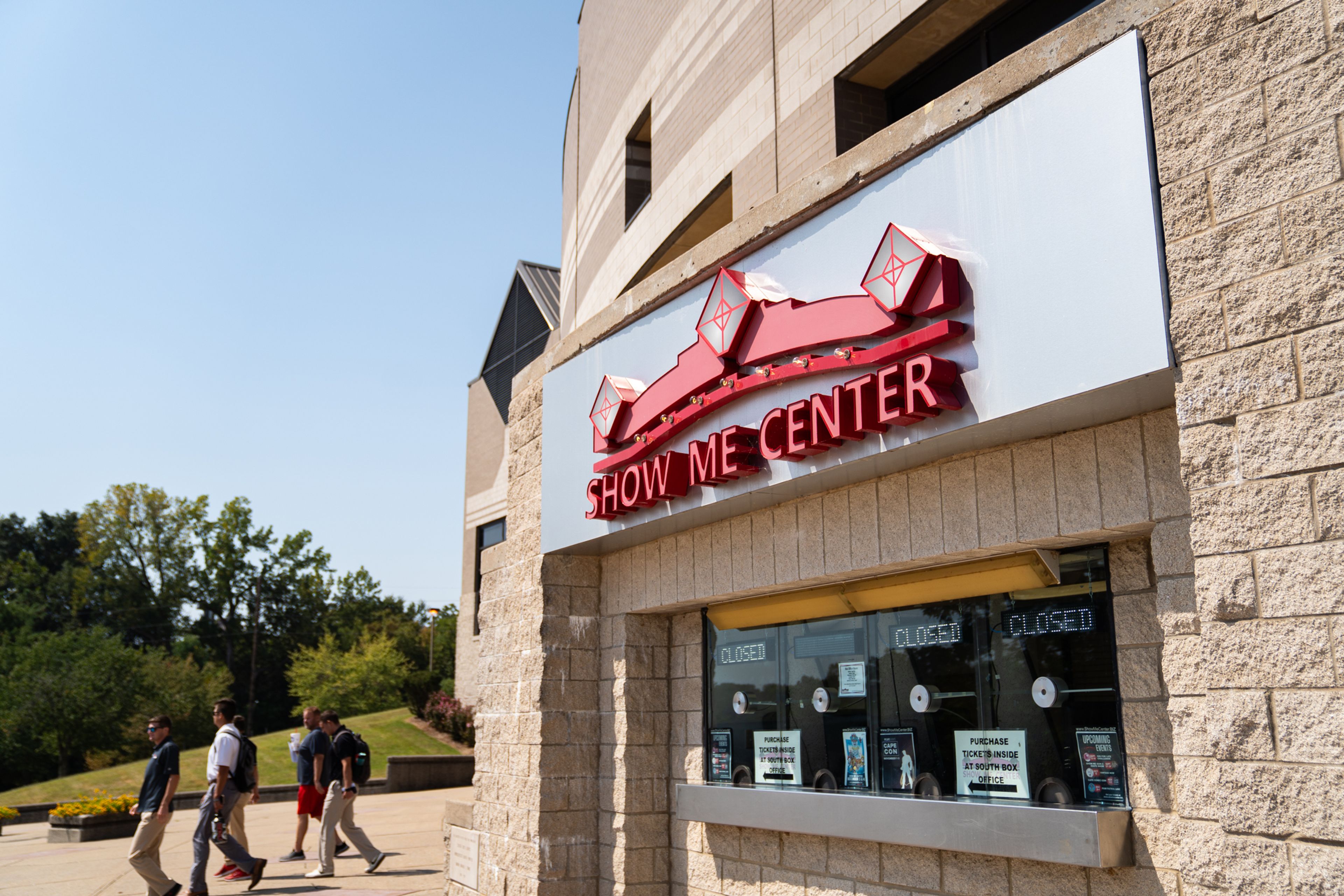 People exit the Show Me Center on Wednesday, Aug. 28, on the Southeast Missouri State University campus in Cape Girardeau. the venue often holds concerts, sports games and graduations inside. The center has a designated Board of Managers  that has not met since 2020.