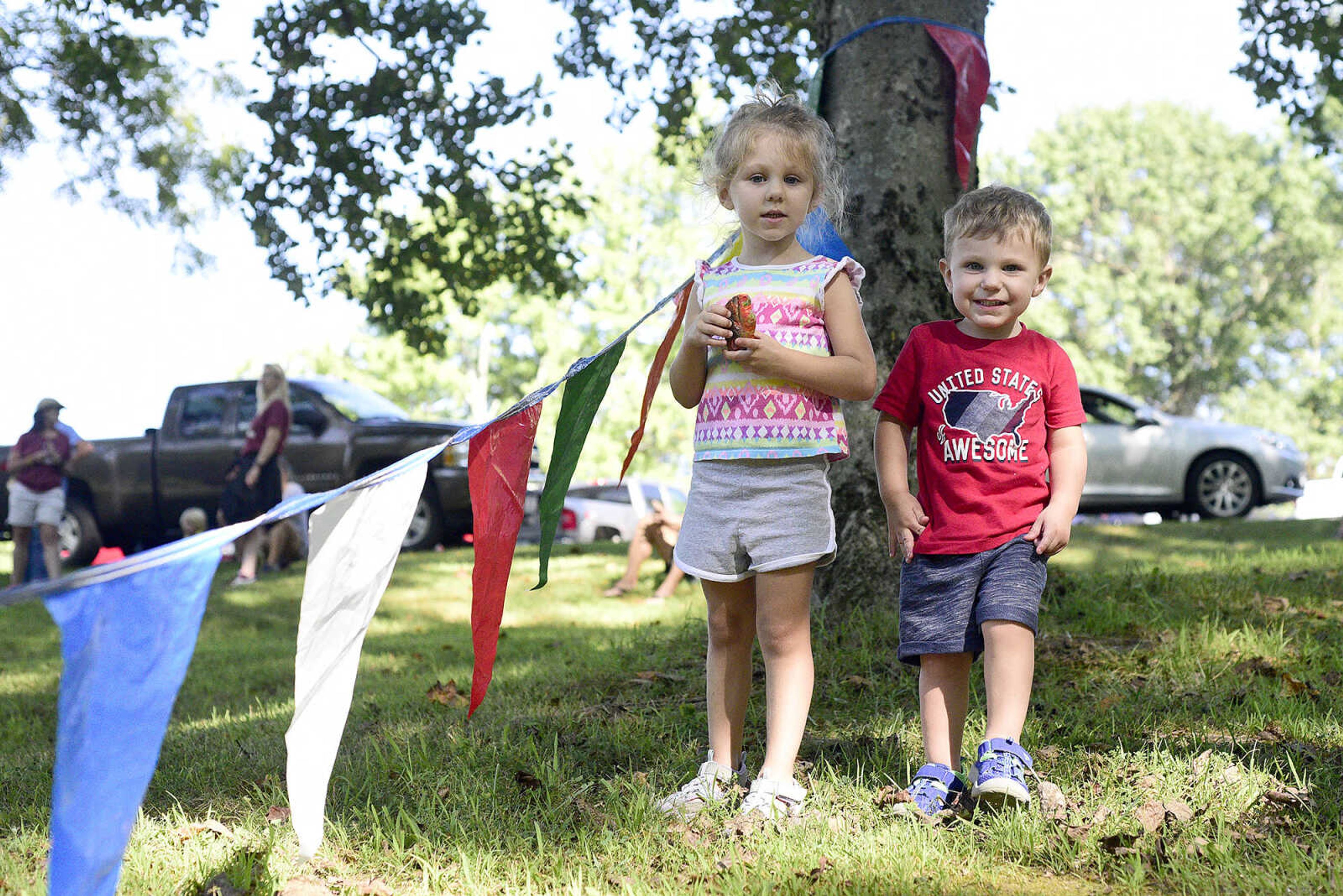 Kora and Kase O'Loughlin pose for a photo during the first ever St. Jude Heroes Yak 'n Run on Saturday, Aug. 26, 2017, at Trail of Tears State Park. All proceeds from the event support St. Jude Children's Research Hospital