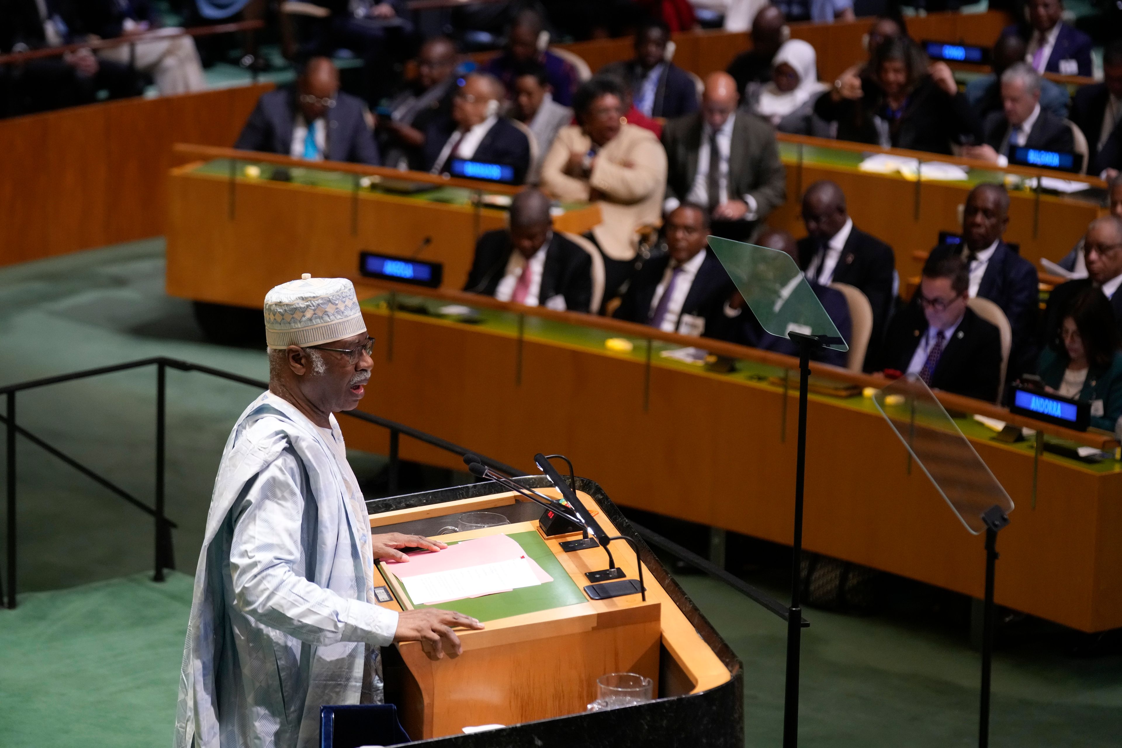 Philemon Yang, current President of the General Assembly, addresses the 79th session of the United Nations General Assembly at United Nations headquarters, Tuesday, Sept. 24, 2024. (AP Photo/Seth Wenig)