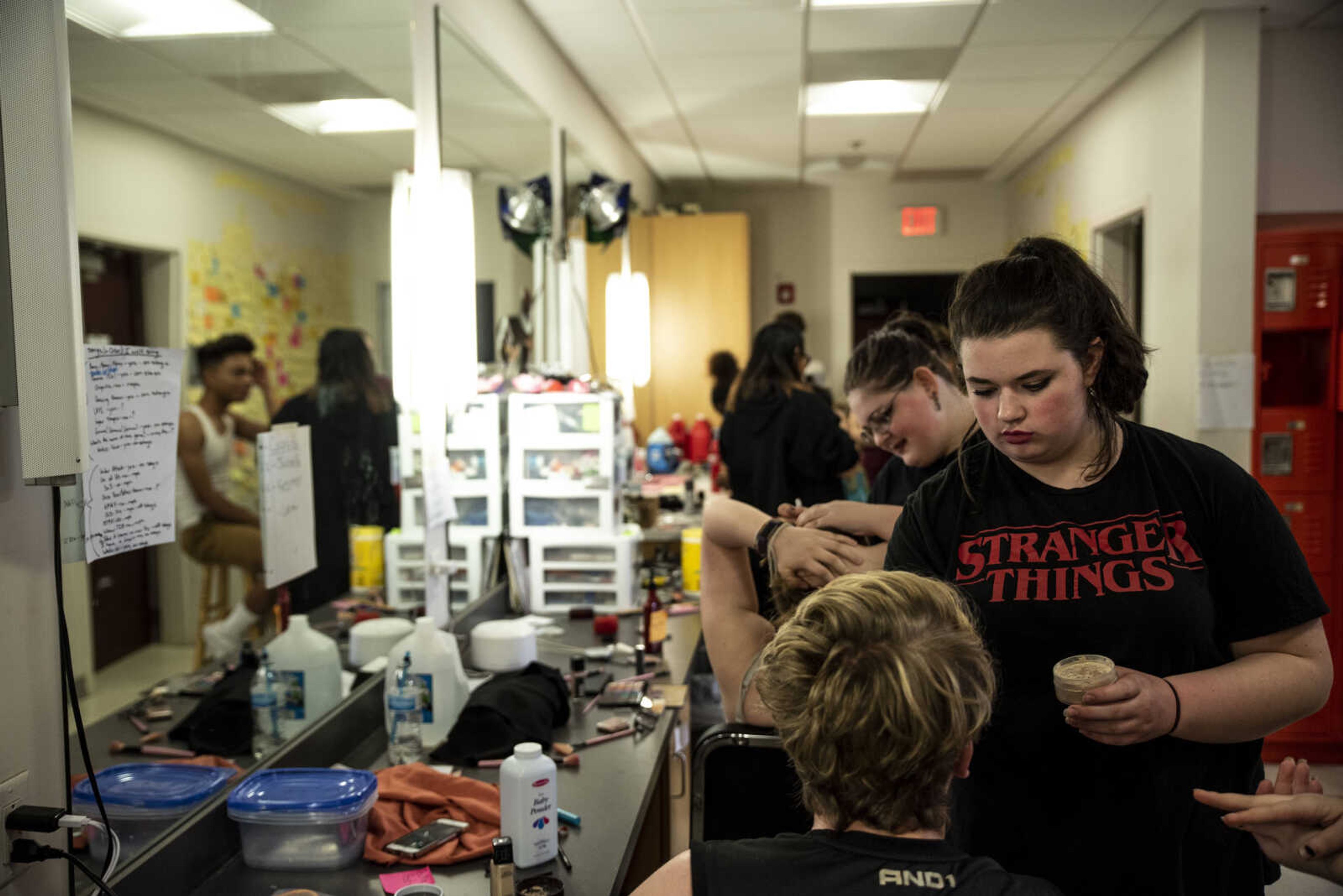 Students get ready during the media night of Cape Central High School's spring musical production of "Mamma Mia!" Wednesday, April 10, 2019, in Cape Girardeau.