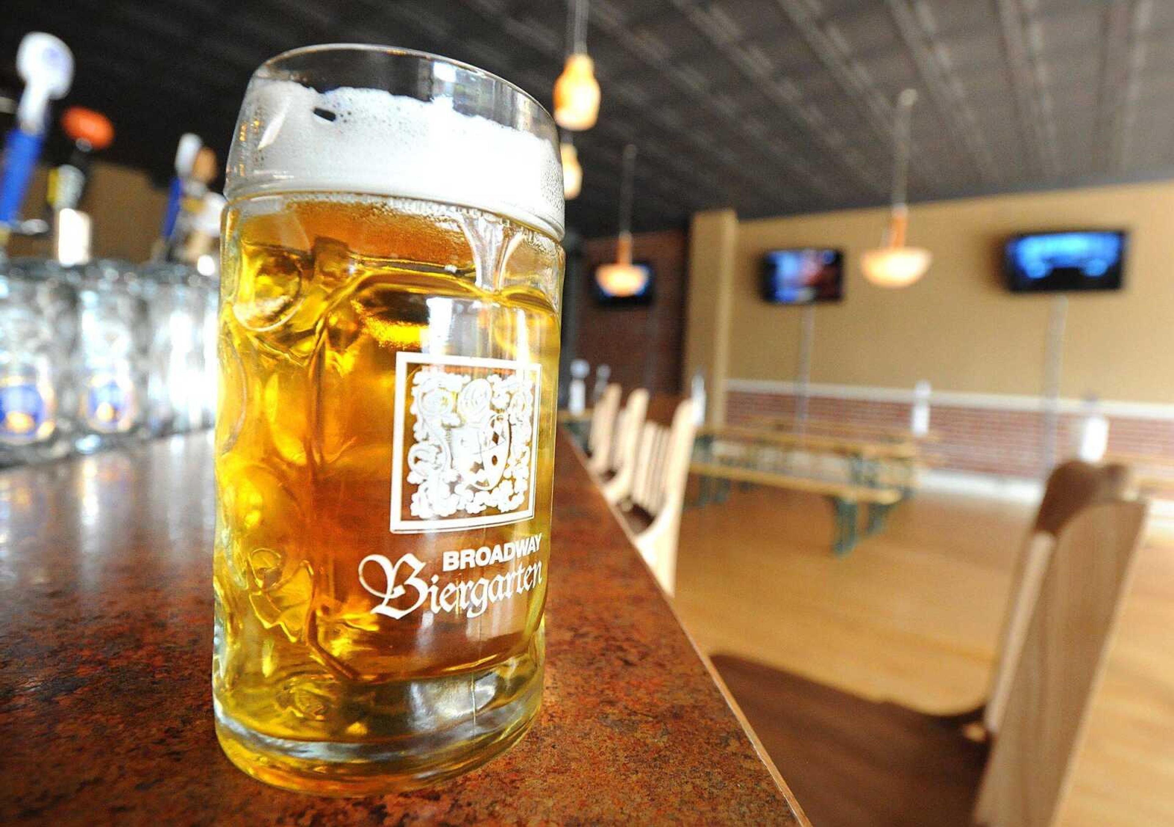 A glass of craft beer sits on the bar at Broadway Biergarten in Cape Girardeau. (Laura Simon)