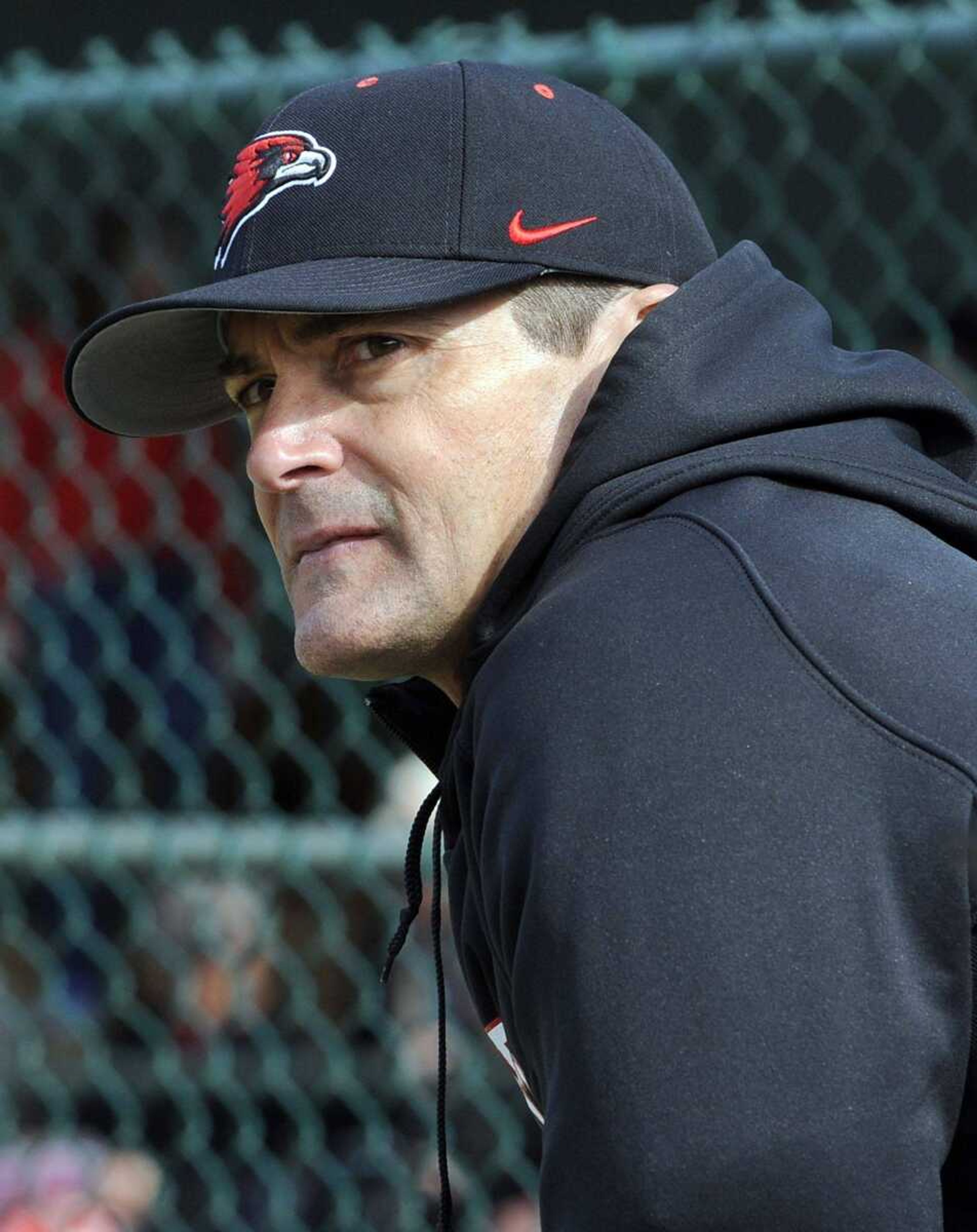 Southeast Missouri State coach Steve Bieser watches the game with UT-Martin during the fourth inning Friday, March 20, 2015 at Capaha Field.