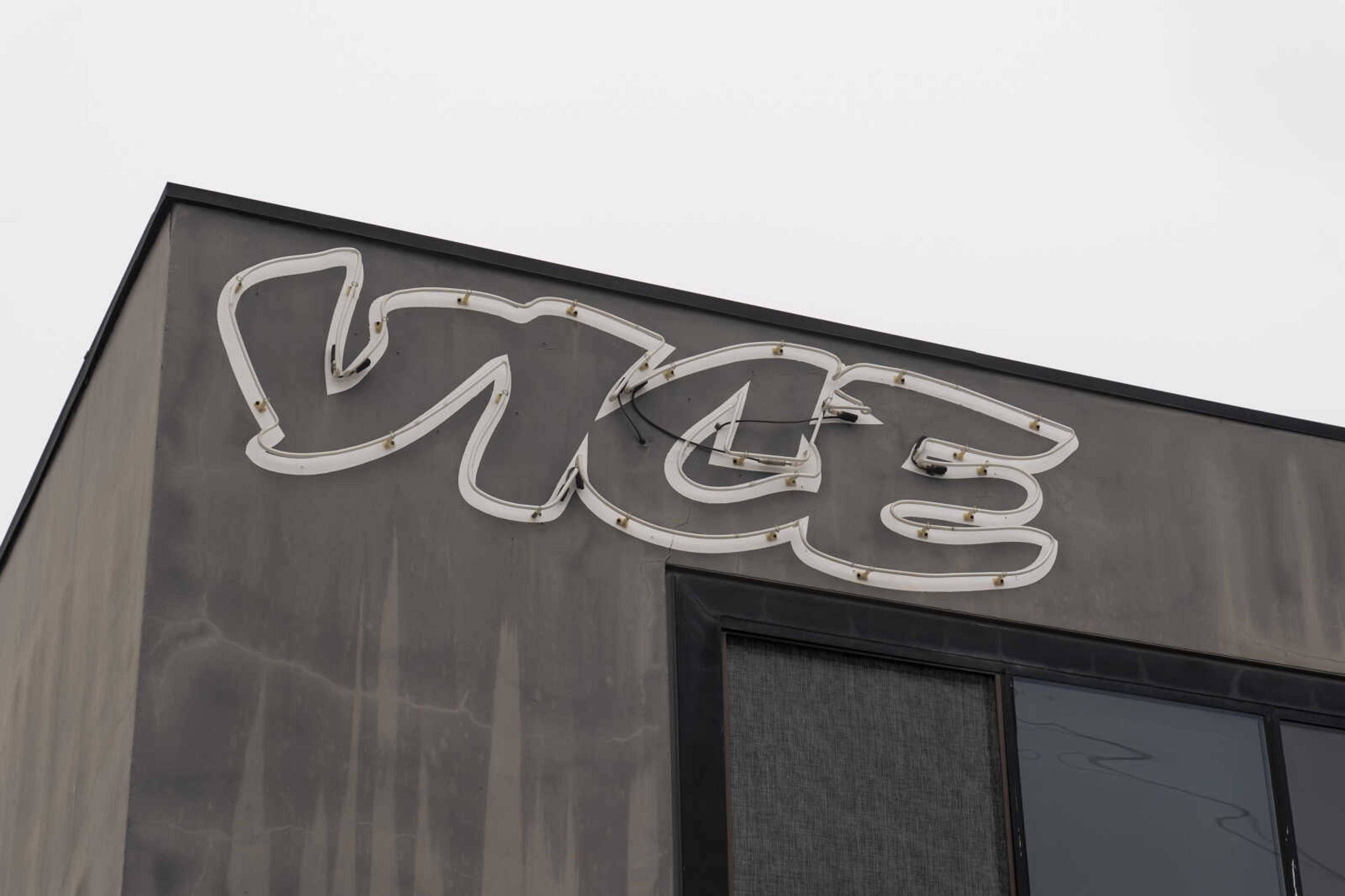 A logo of Vice Media is seen on the facade of its office building Monday in Los Angeles. Vice Media is filing for Chapter 11 bankruptcy protection, the latest digital media company to falter after a meteoric rise.