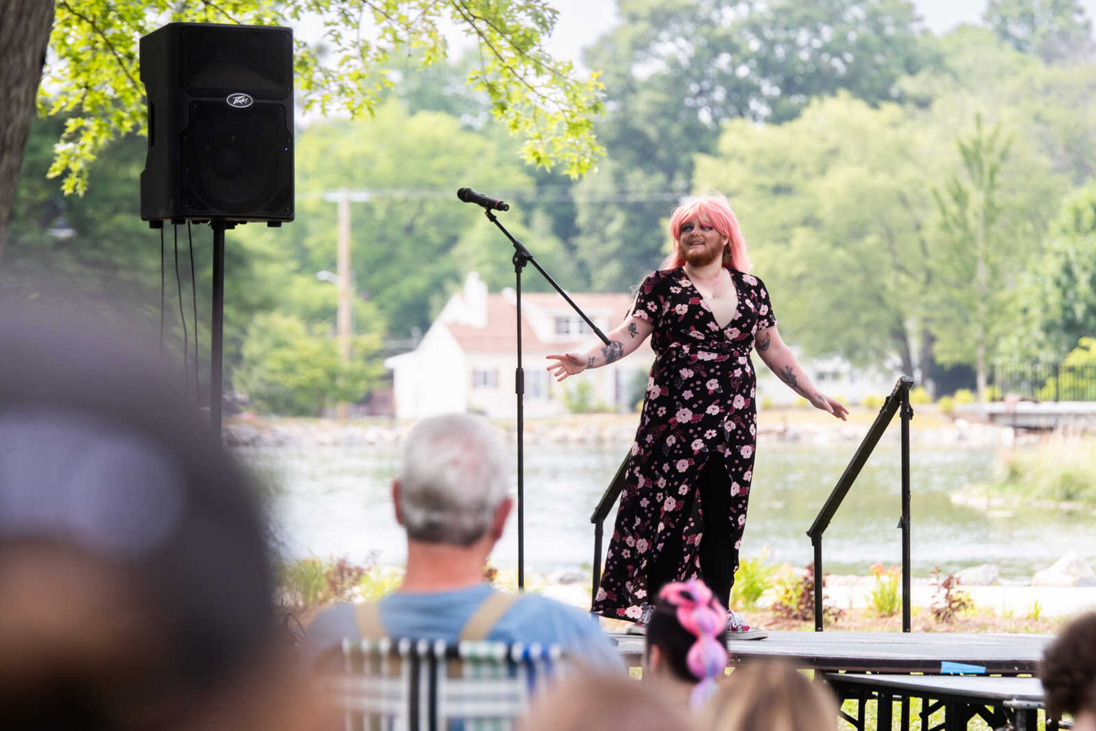 Michael Adams performs drag as "Ruby Dawn" at Pride in the Park.