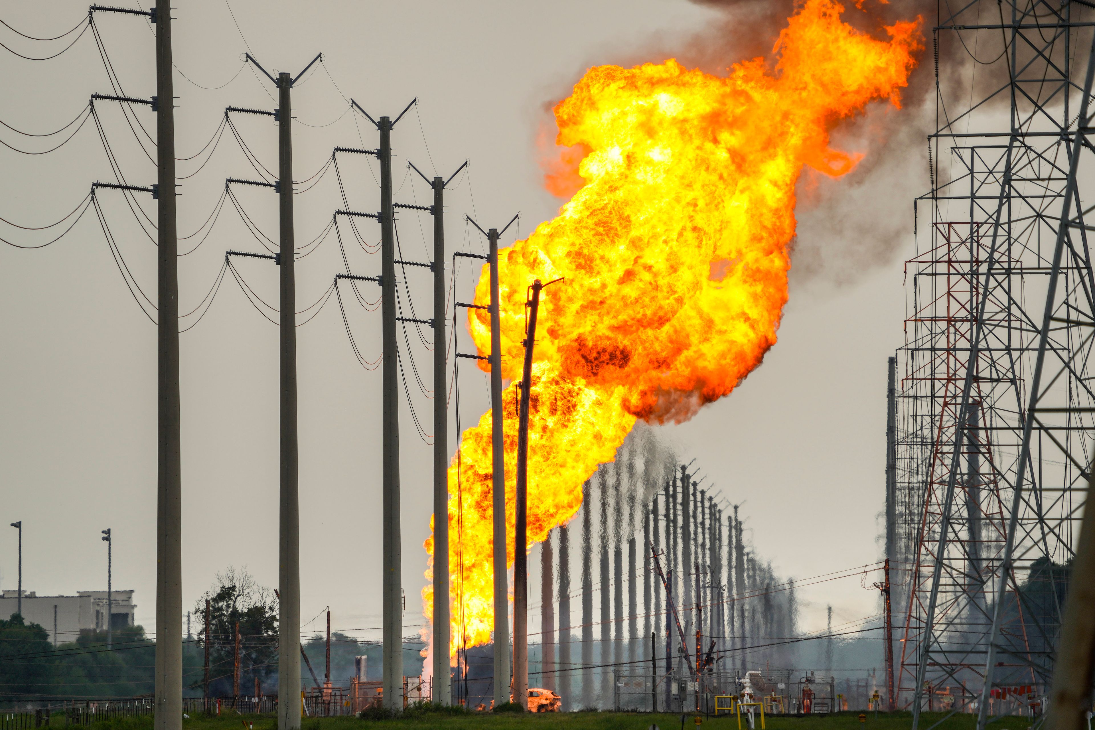 Massive pipeline fire burning near Houston began after vehicle struck valve, officials say