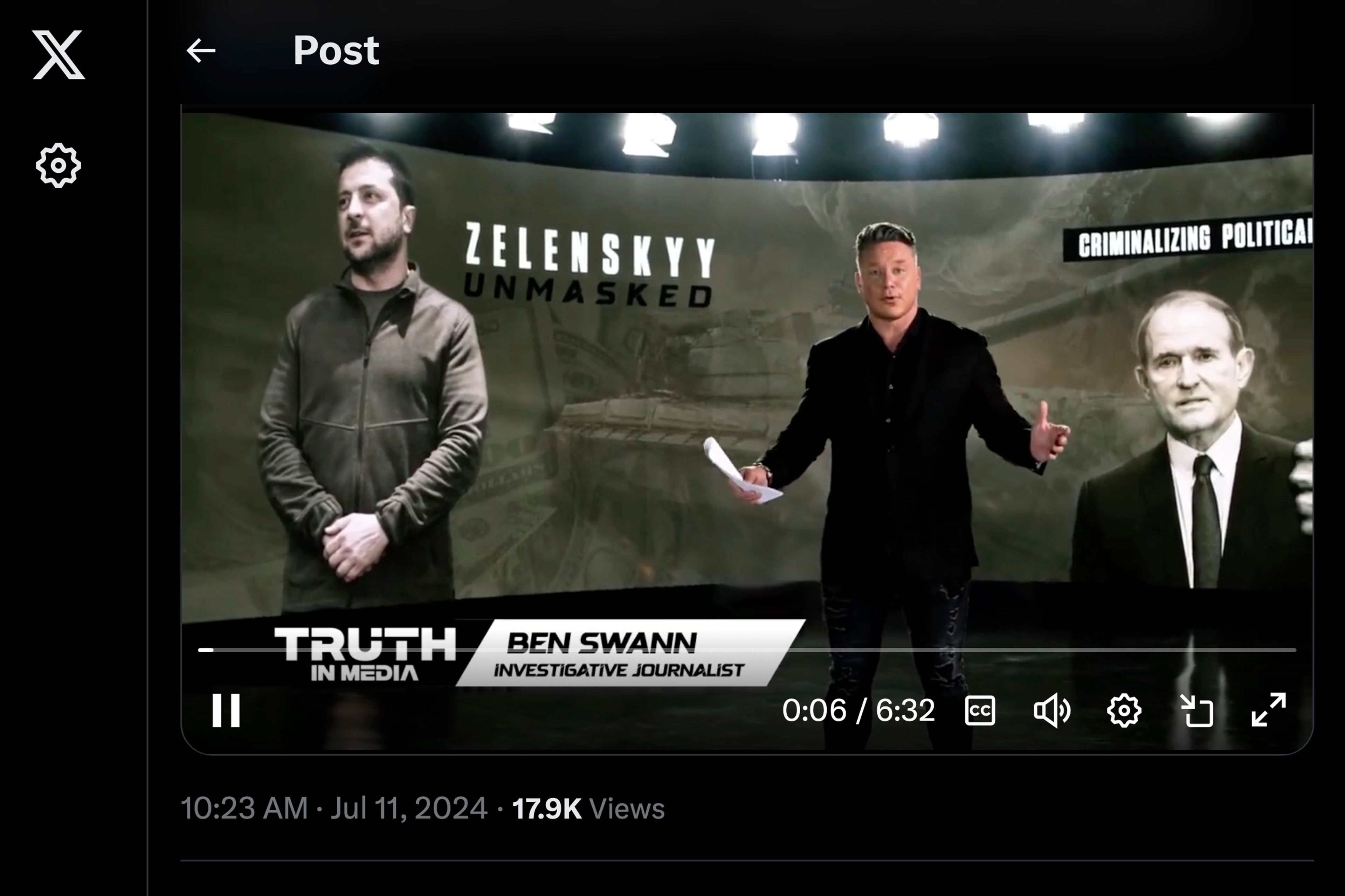 This image from Ben Swann's X social media account shows him in his video series "Zelenskyy Unmasked," posted on July 11, 2024. (AP Photo)