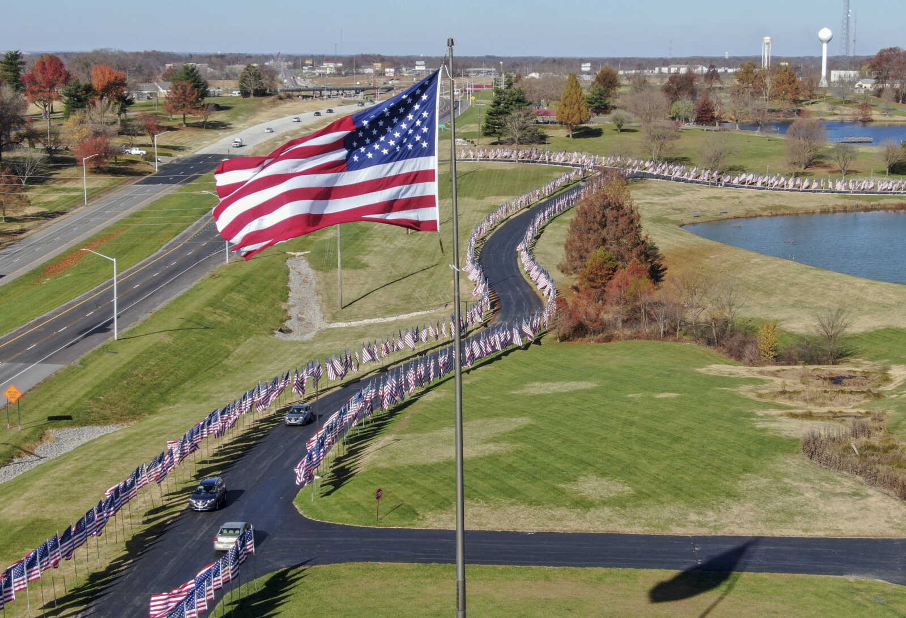 The Avenue of Flags displays over 700 flags on five days of the year, including Veteran's Day, to honor the memory of every deceased veteran from Cape County at Cape County Park North in Cape Girardeau on Wednesday, Nov. 11, 2020.