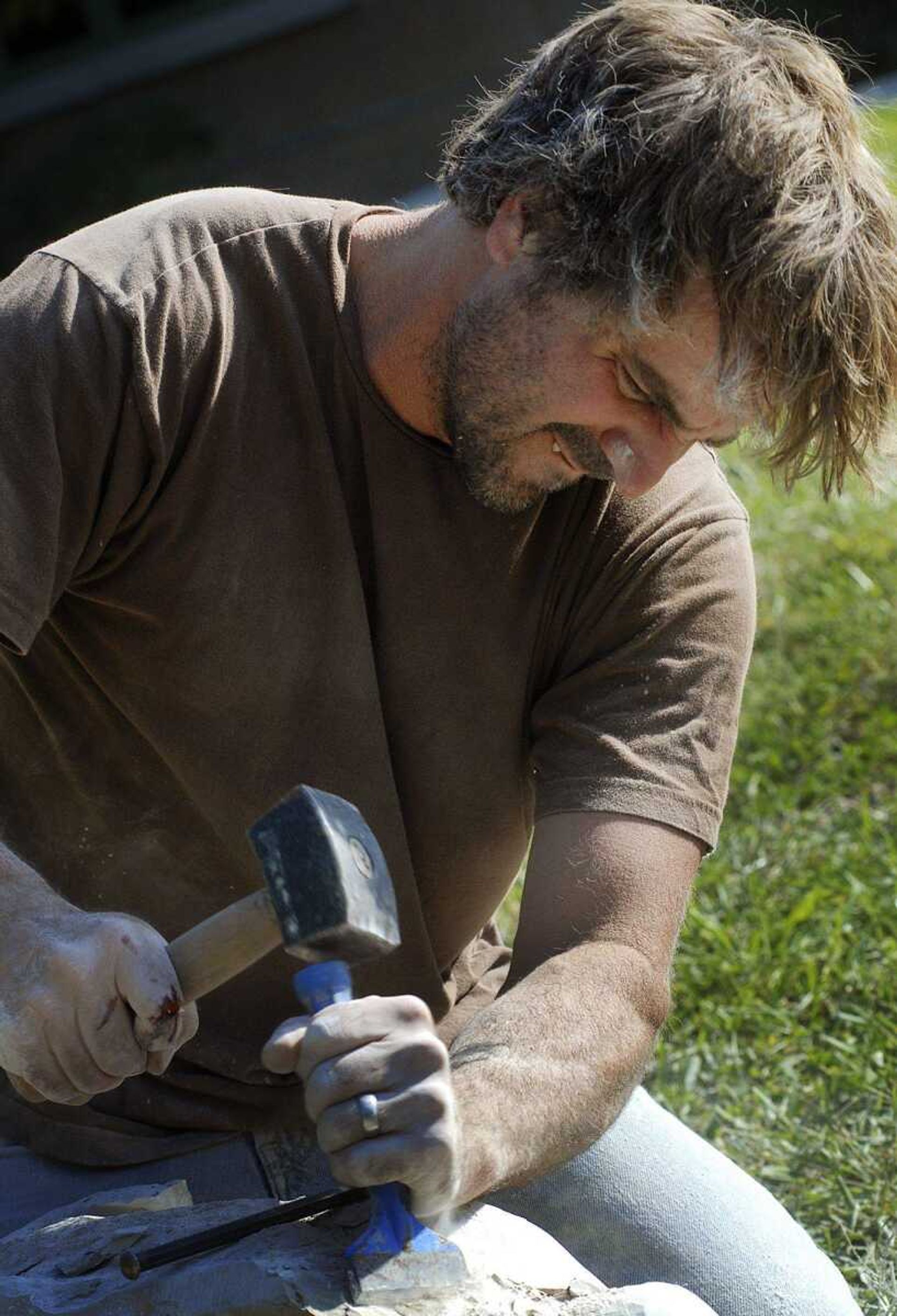 CHUCK WU ~ cwu@semissourian.com
Robert Friedrich is making a sculpture out of Lime Stone.