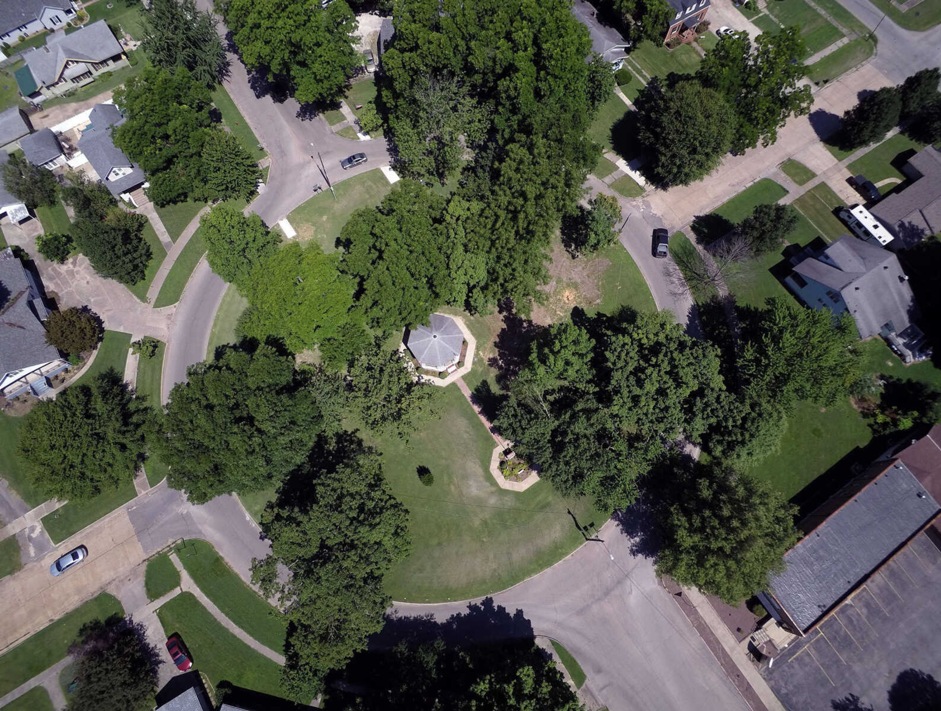 FRED LYNCH ~ flynch@semissourian.com
Circle Park is a well-established roundabout in this drone view July 7, 2018 in Chaffee, Missouri.