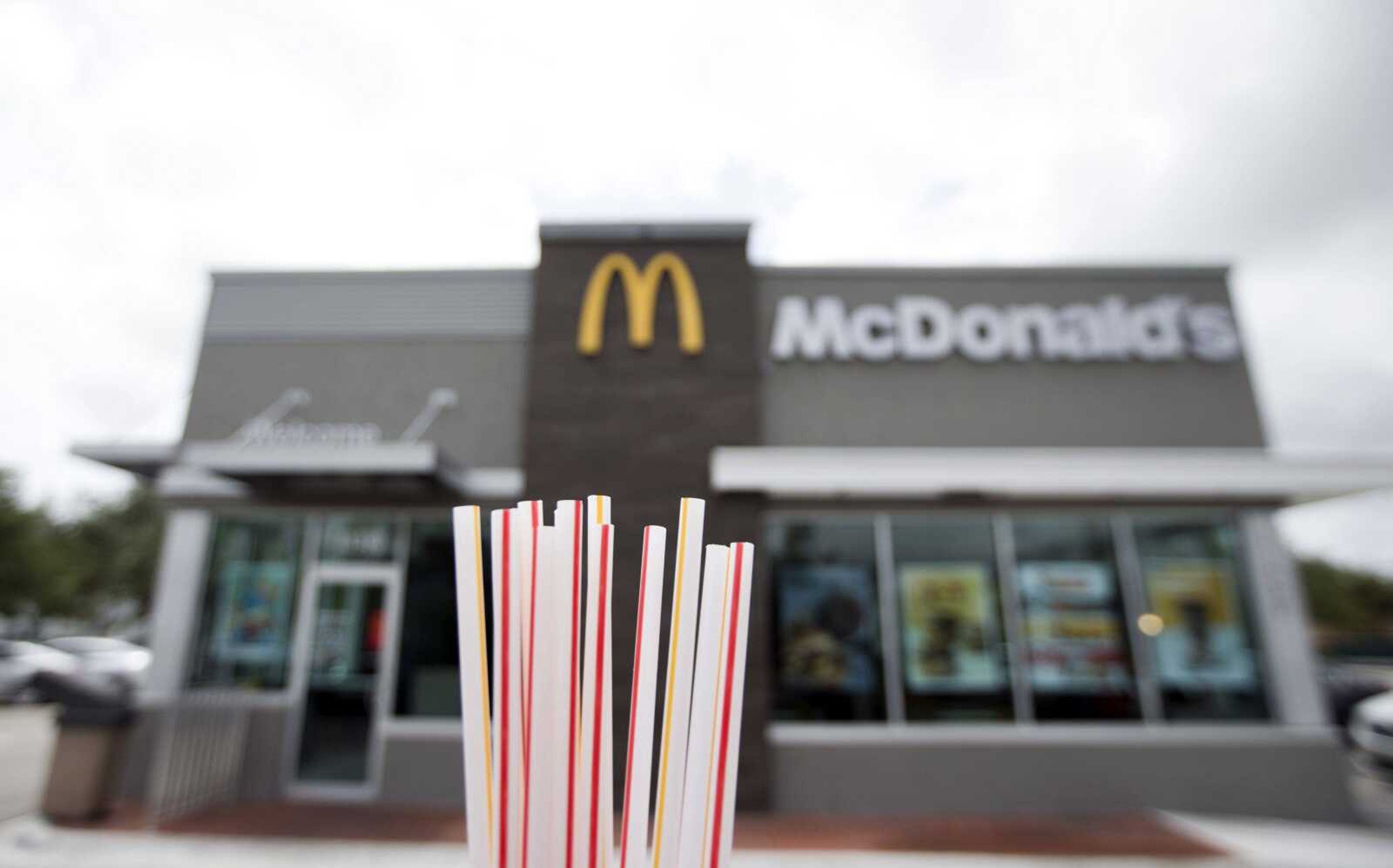 Plastic straws from a McDonald's restaurant are shown May 24 in Doral, Florida. McDonald's said Friday it will switch to paper straws at all its locations in the United Kingdom and Ireland.