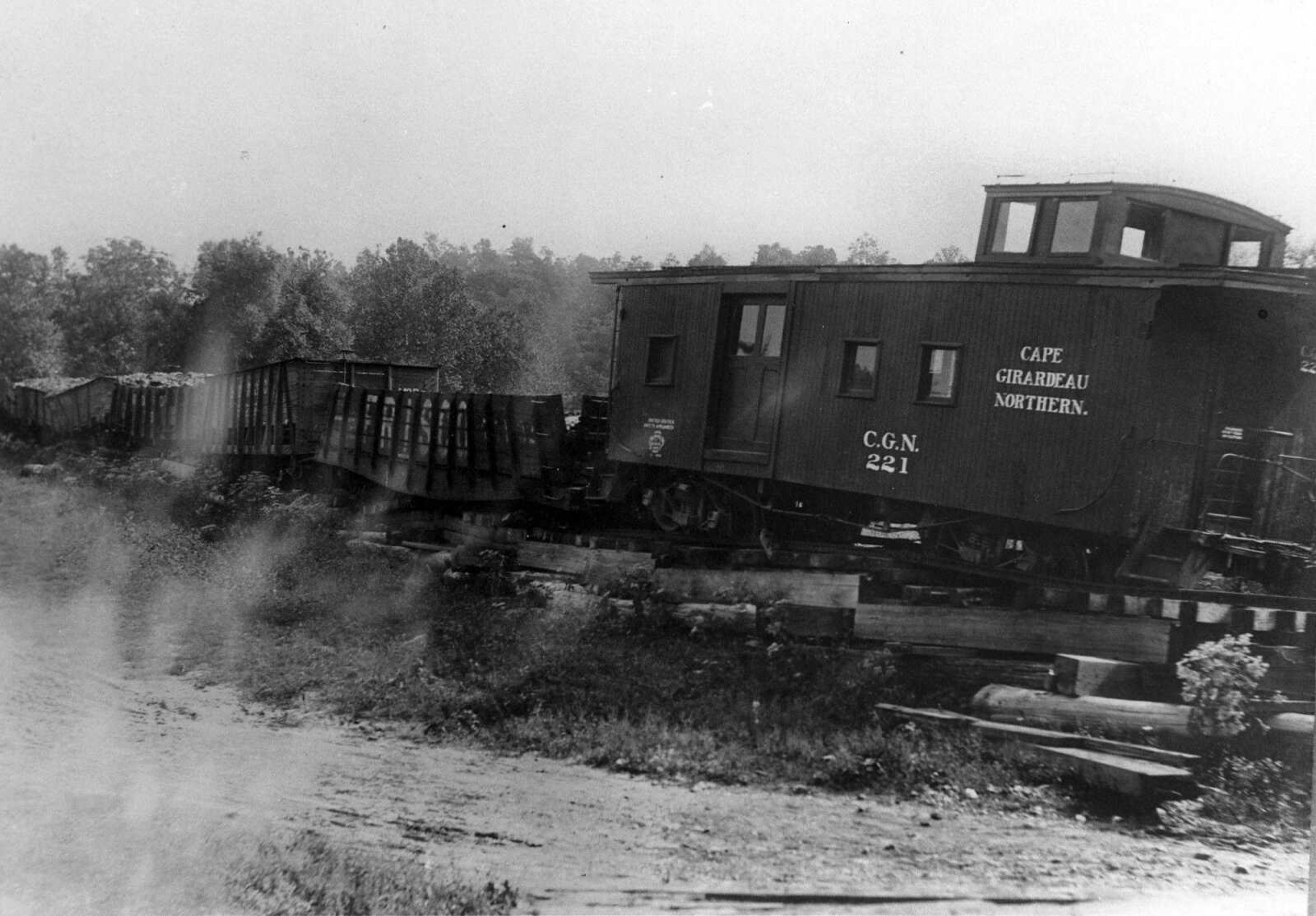 Neither the date nor the location is known for the derailment of this Cape Girardeau Northern Railroad train. (Missourian archives)