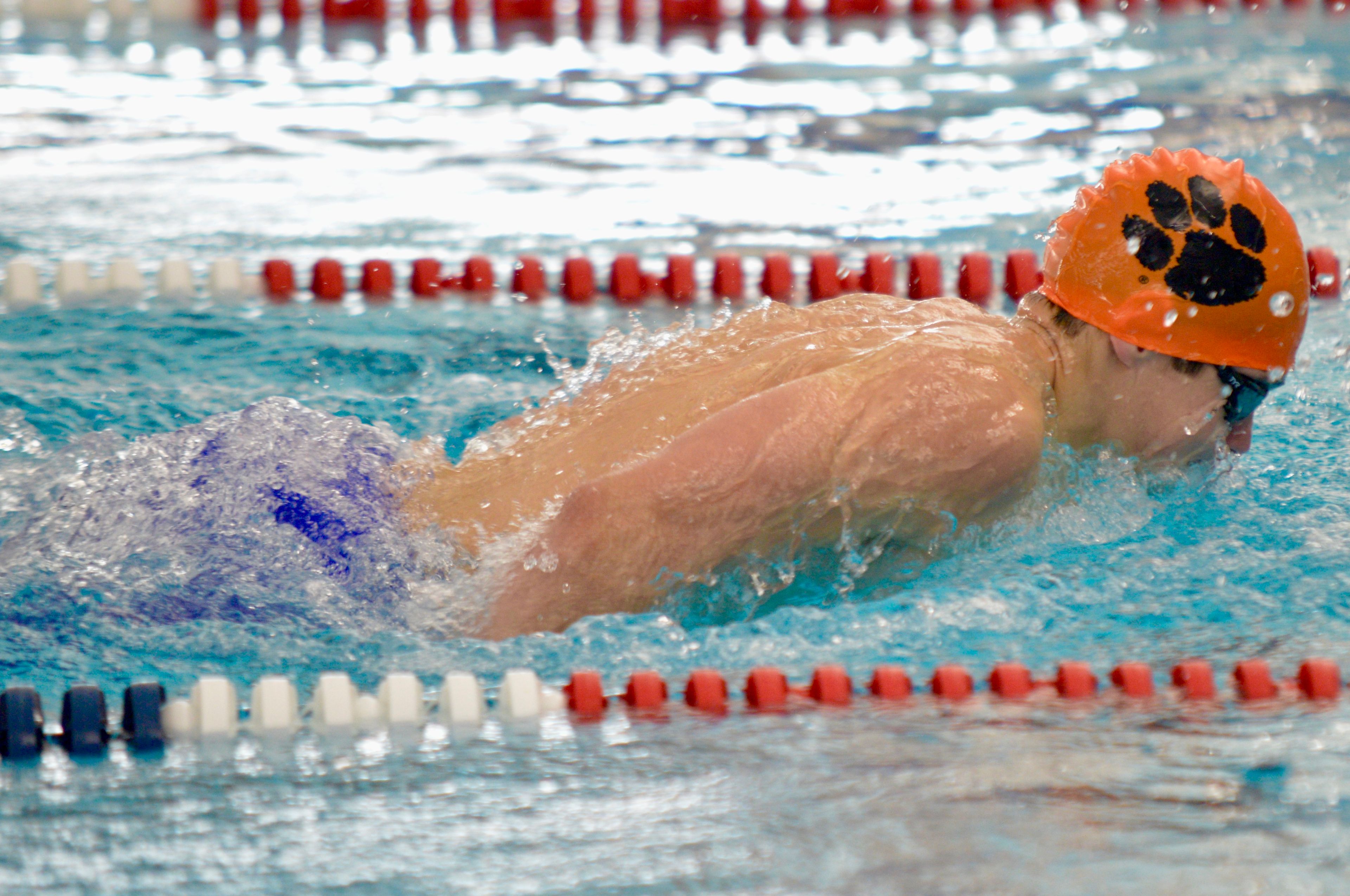 Cape Central’s Phineas Theall swims against Notre Dame on Tuesday, Oct. 29, at the Cape Aquatic Center.