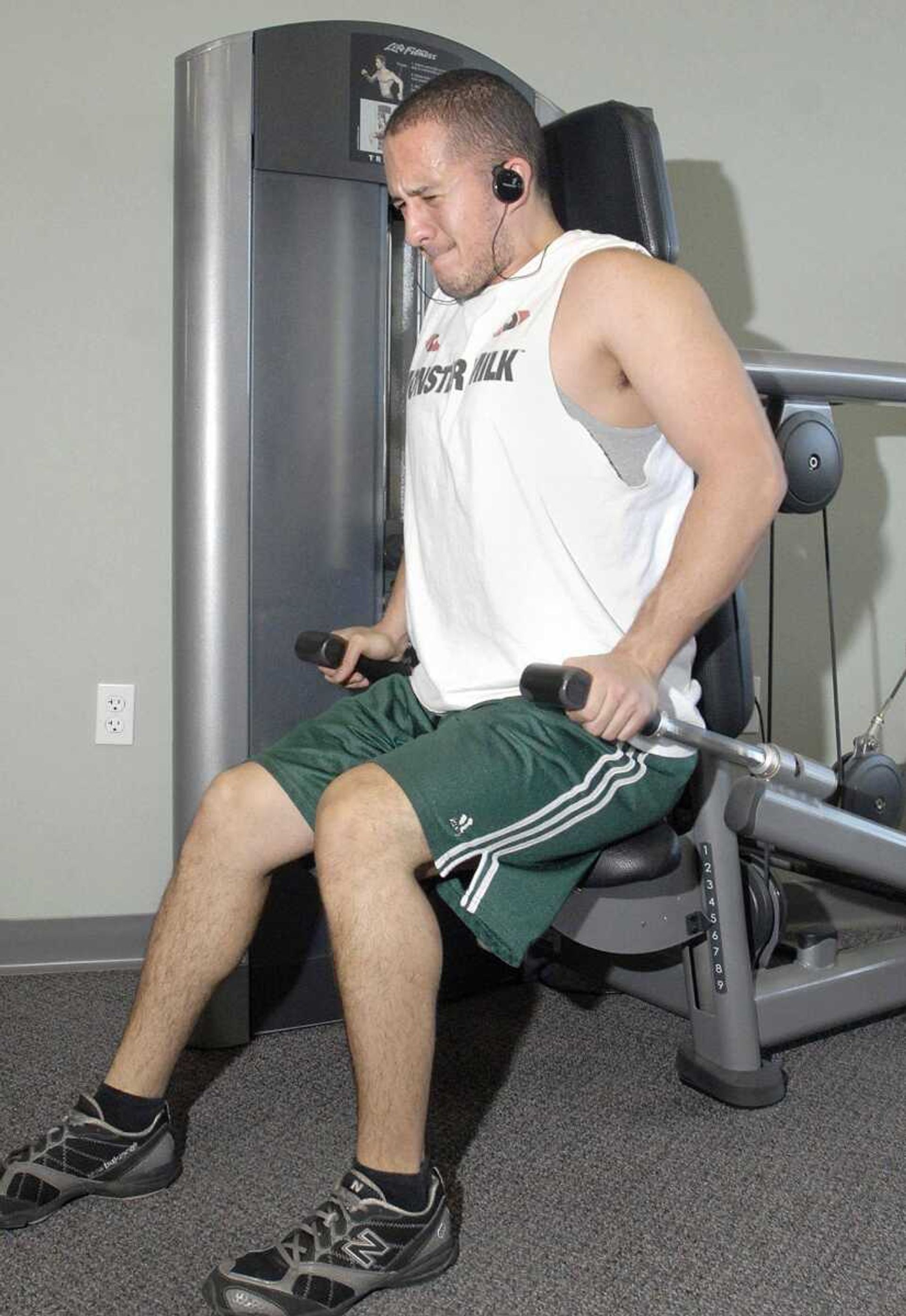 Michael Cervantes strength trains Saturday at Anytime Fitness in Cape Girardeau. Cervantes works out four to five times a week.