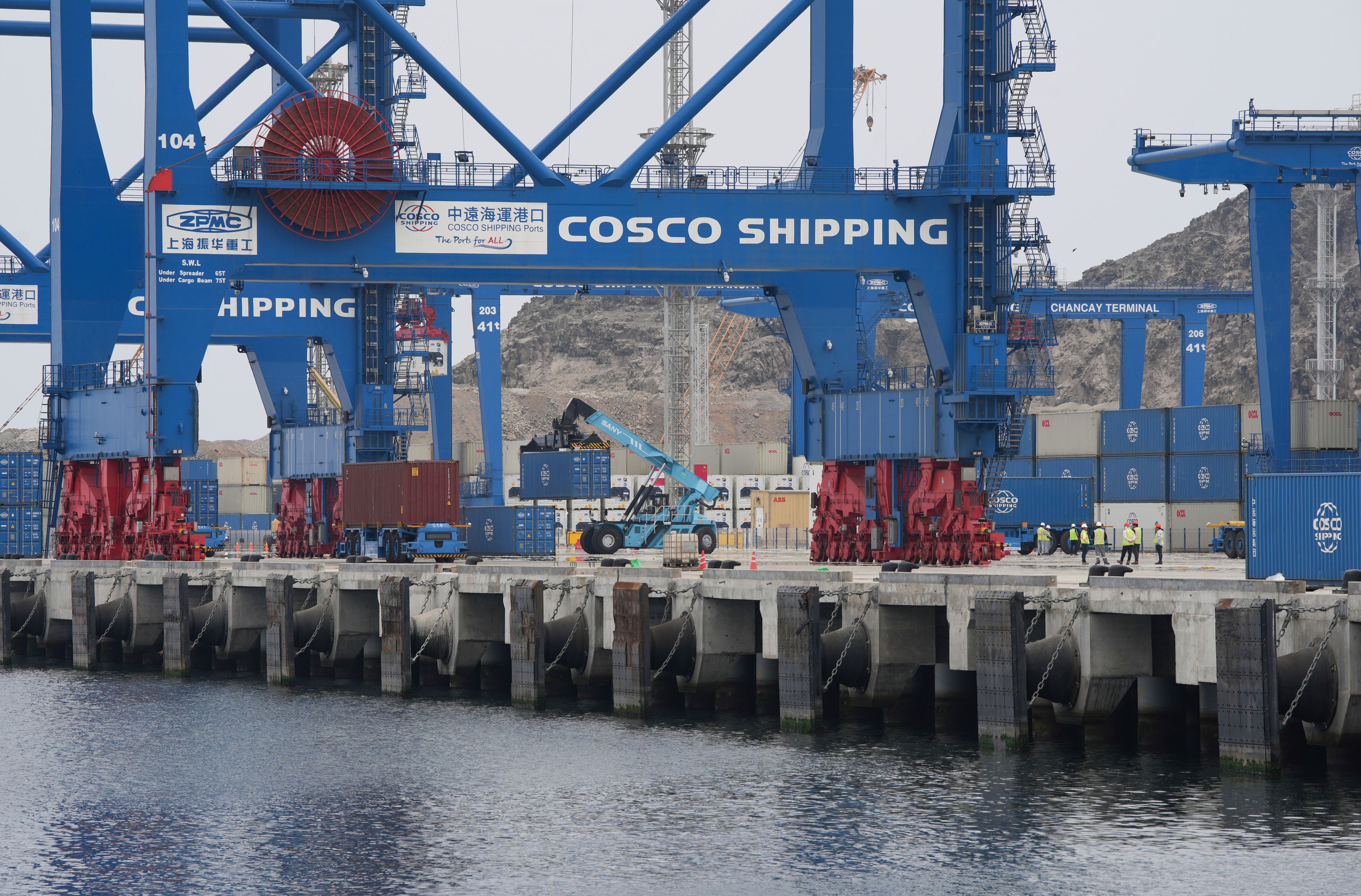 A view of the Chinese-funded port construction site, in Chancay, Peru, Tuesday, Oct. 29, 2024. (AP Photo/Guadalupe Pardo)